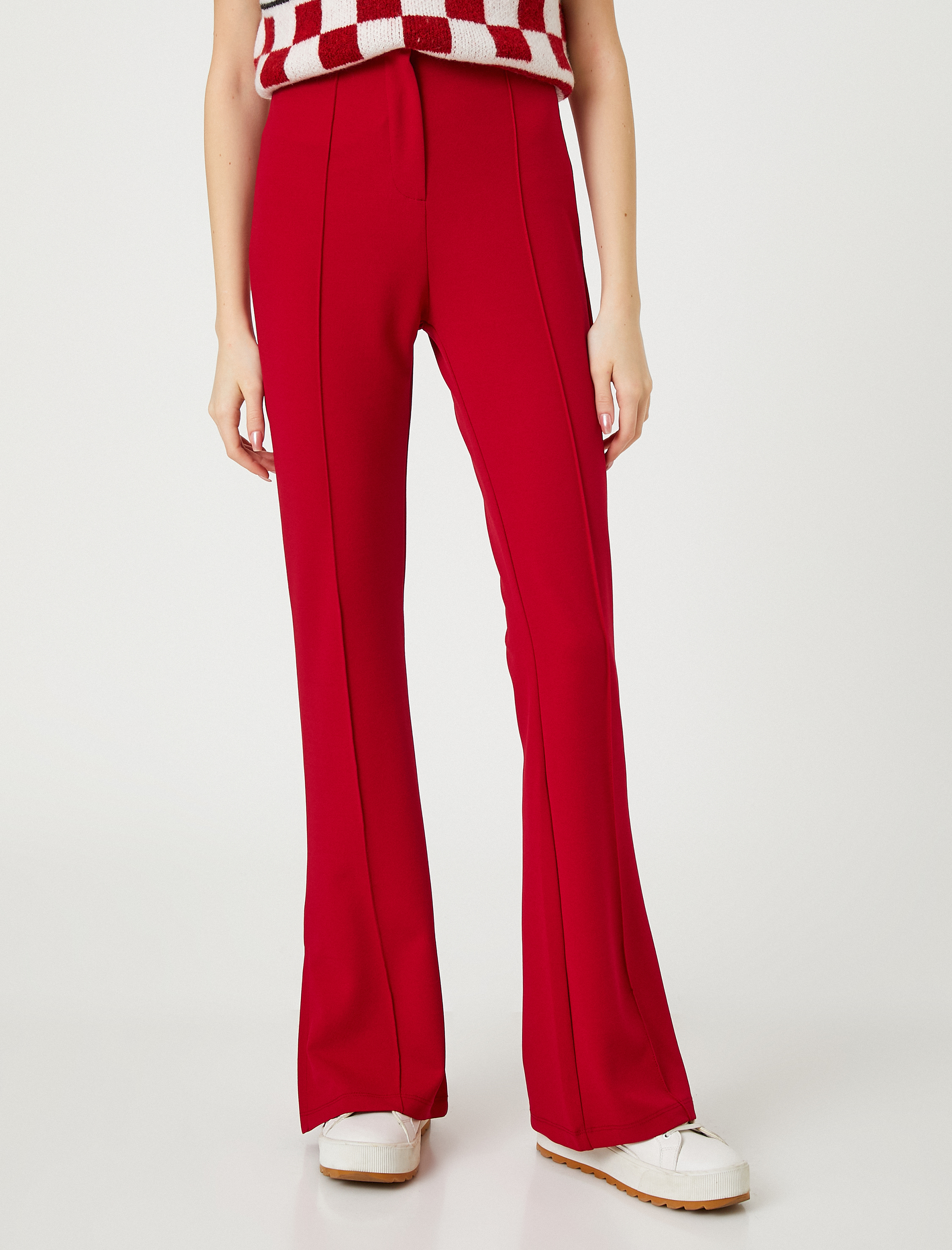   İspanyol Paça Pantolon Yırtmaç Detaylı Nervürlü Fermuar Kapama