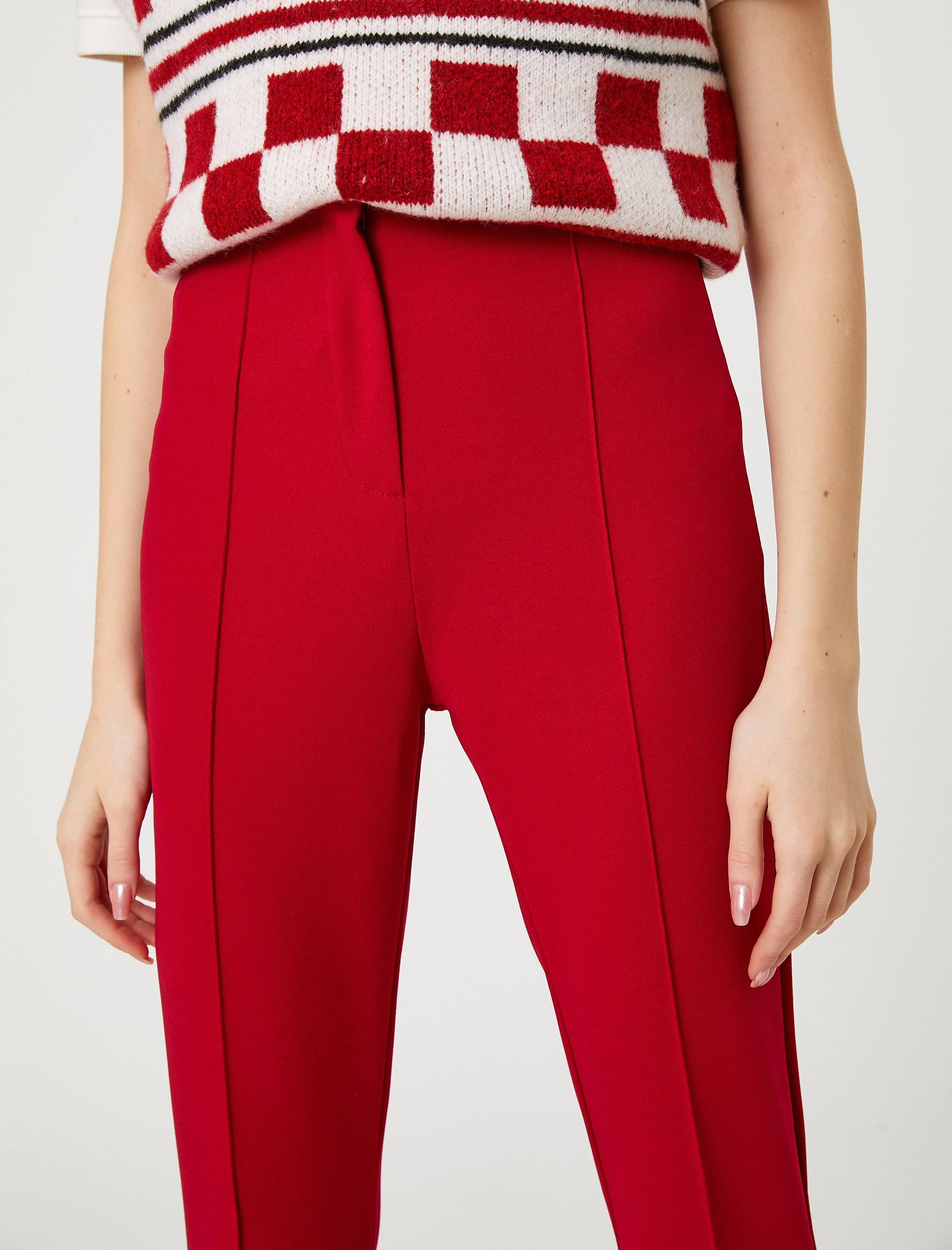   İspanyol Paça Pantolon Yırtmaç Detaylı Nervürlü Fermuar Kapama