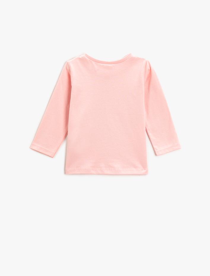 Kız Bebek Unicorn Pul Payet İşlemeli Uzun Kollu Tişört Bisiklet Yaka Pamuklu