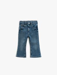 İspanyol Paça Kot Pantolon Beli Ayarlanabilir Lastikli - Flare Jean