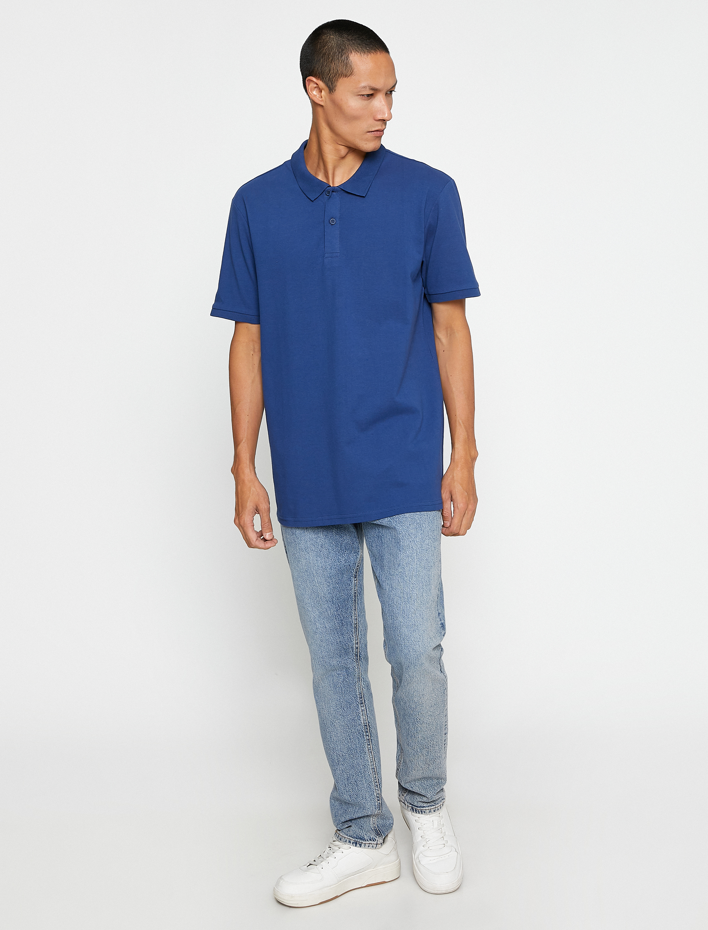 Basic Tişört Polo Yaka Düğmeli Dar Kesim