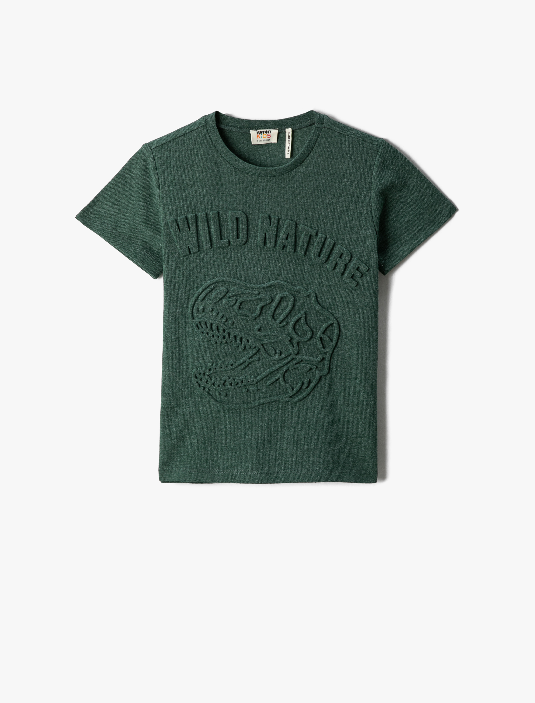  Erkek Çocuk Dinozor Desenli Kısa Kollu Tişört Bisiklet Yaka