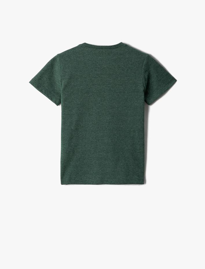 Erkek Çocuk Dinozor Desenli Kısa Kollu Tişört Bisiklet Yaka