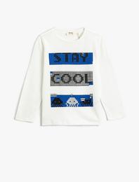 Uzun Kollu Tişört Baskılı Bisiklet Yaka