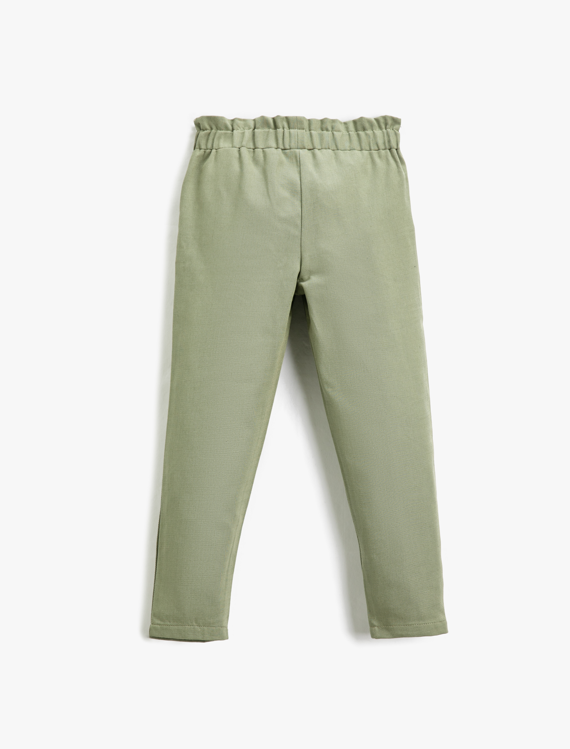  Kız Çocuk Beli Lastikli Düğme Detaylı Pantolon Cepli