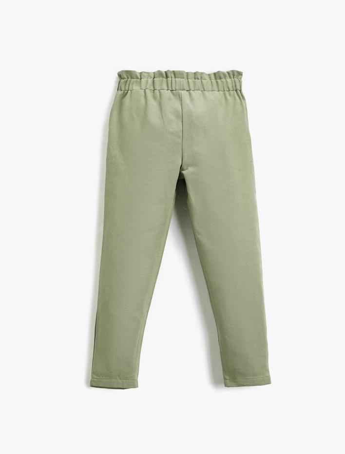 Kız Çocuk Beli Lastikli Düğme Detaylı Pantolon Cepli