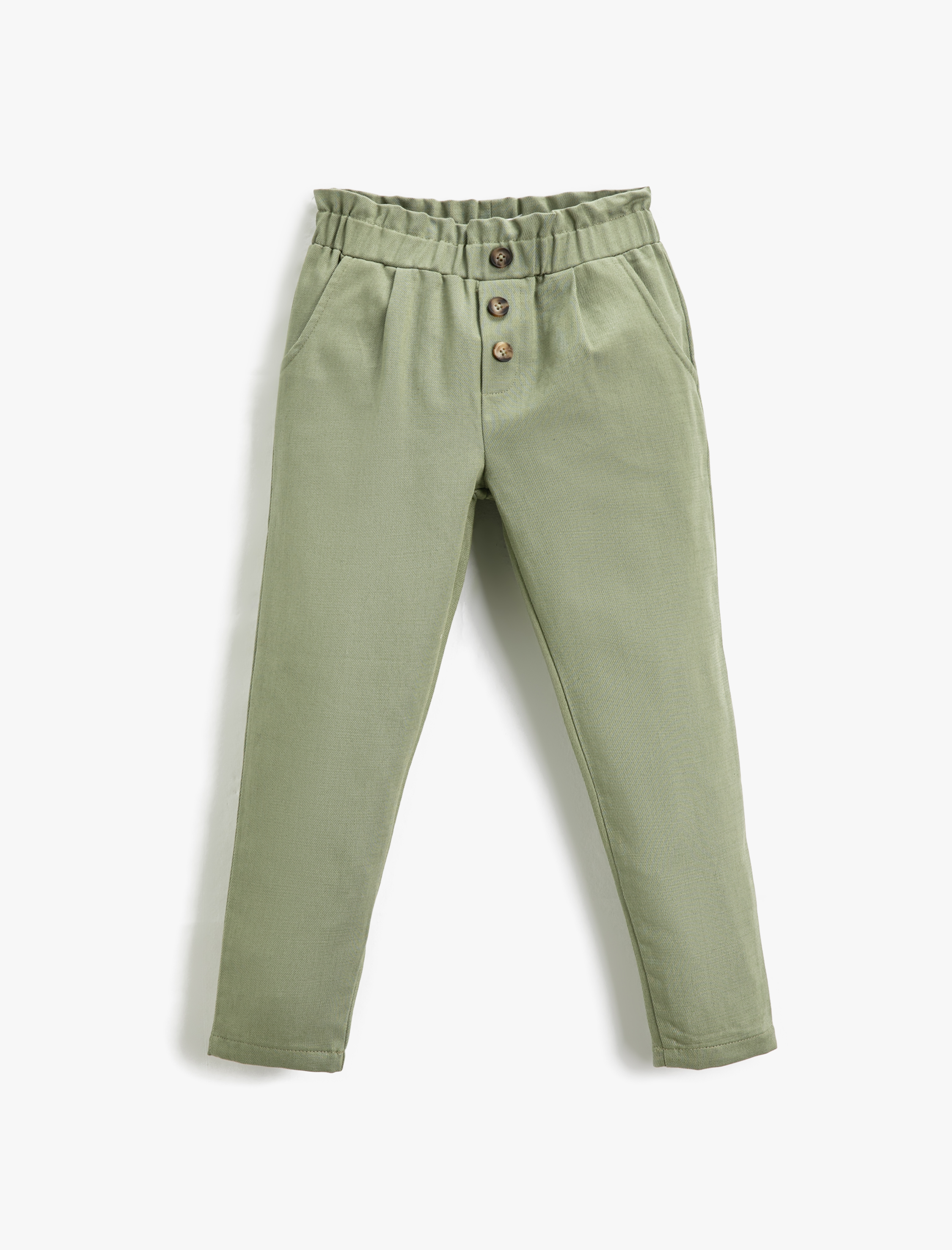  Kız Çocuk Beli Lastikli Düğme Detaylı Pantolon Cepli