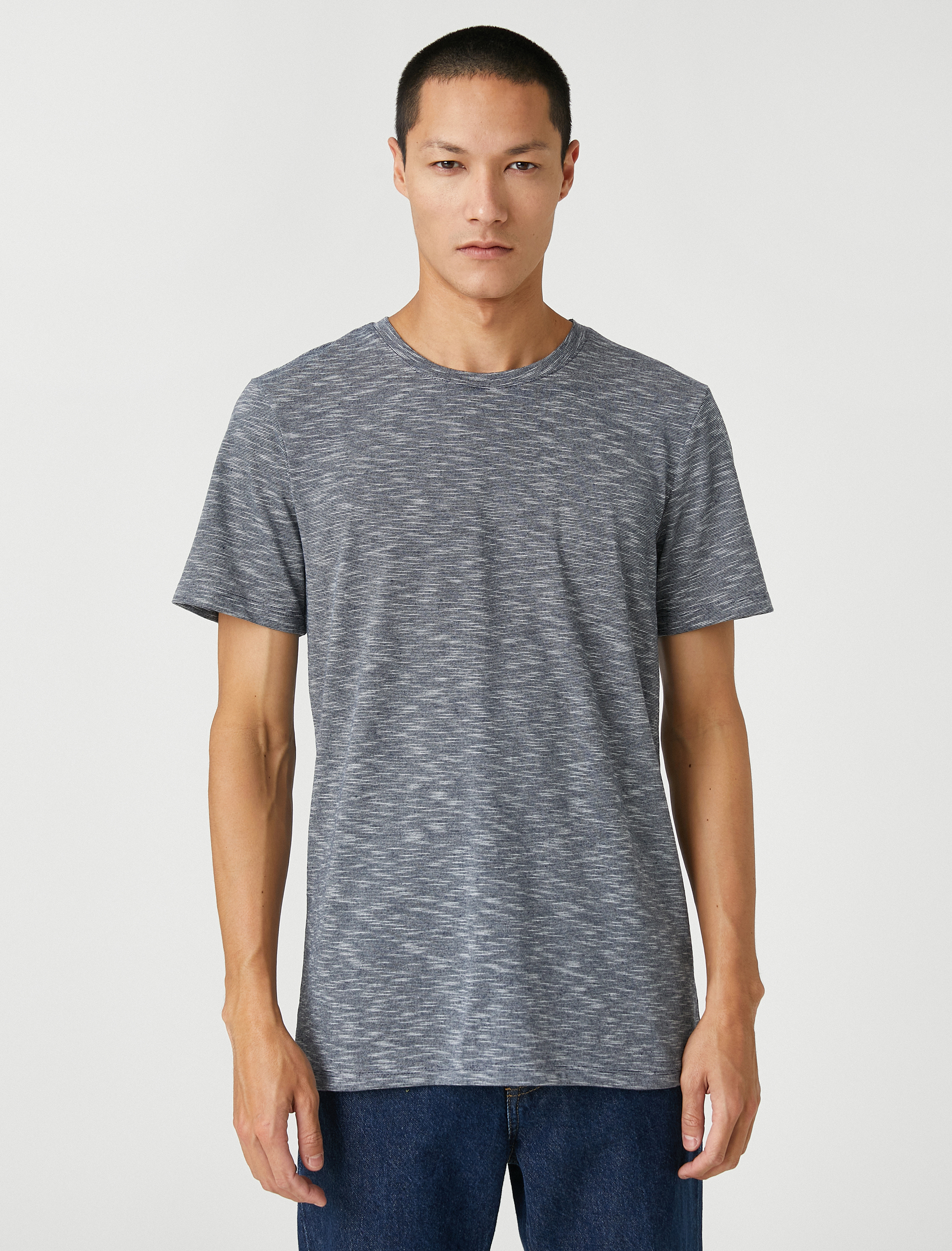   Basic Kırçıllı Tişört Bisiklet Yaka Slim Fit