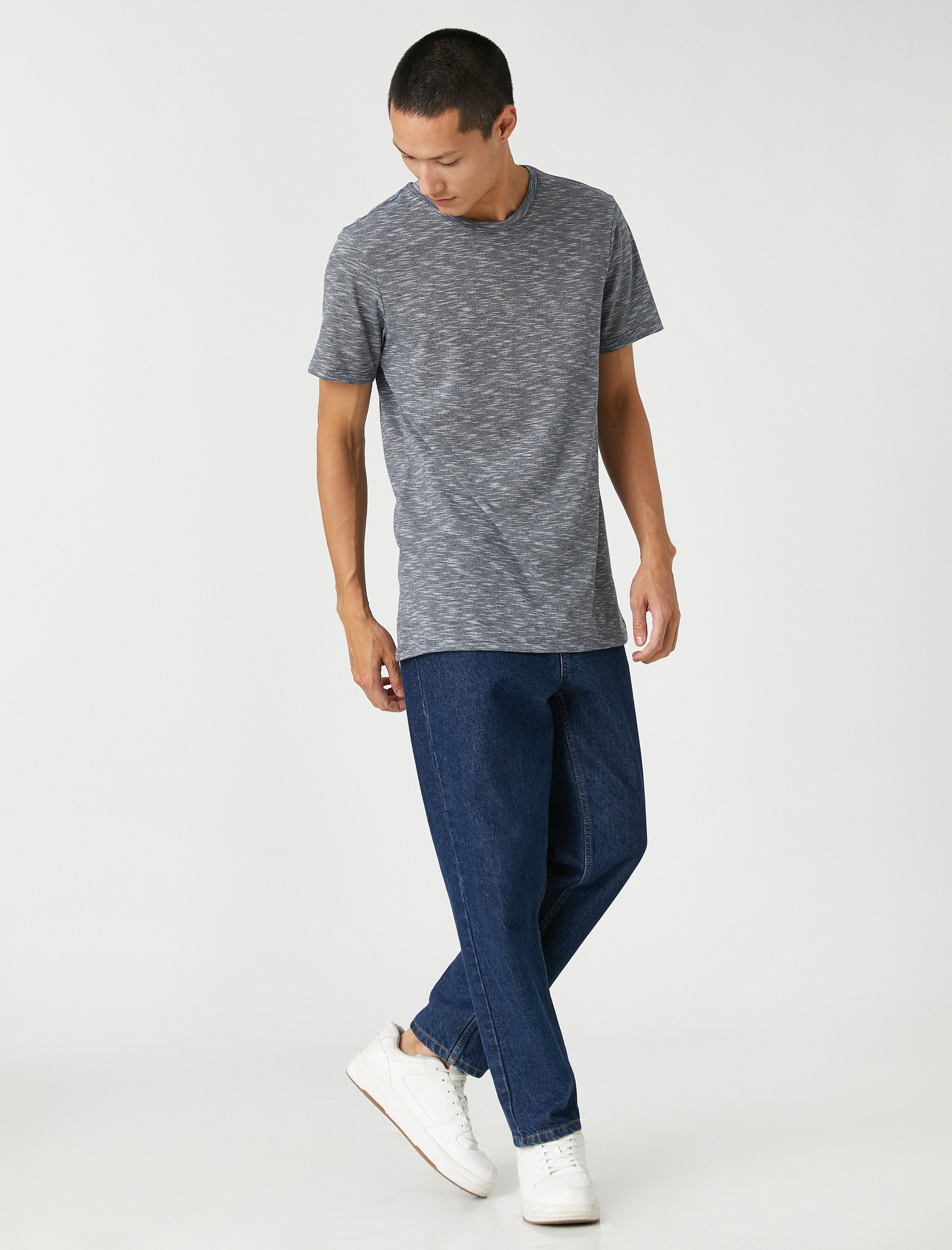   Basic Kırçıllı Tişört Bisiklet Yaka Slim Fit