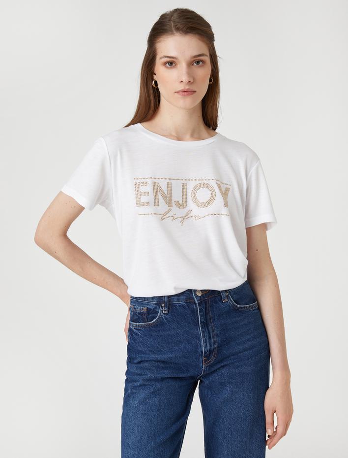  Taşlı Tişört Kısa Kollu Bisiklet Yaka