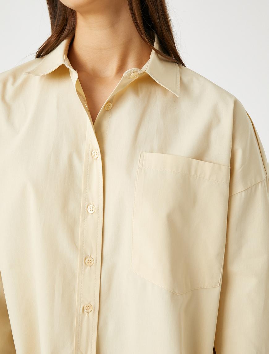   Oversize Gömlek Pamuklu Uzun Kollu Cep Detaylı
