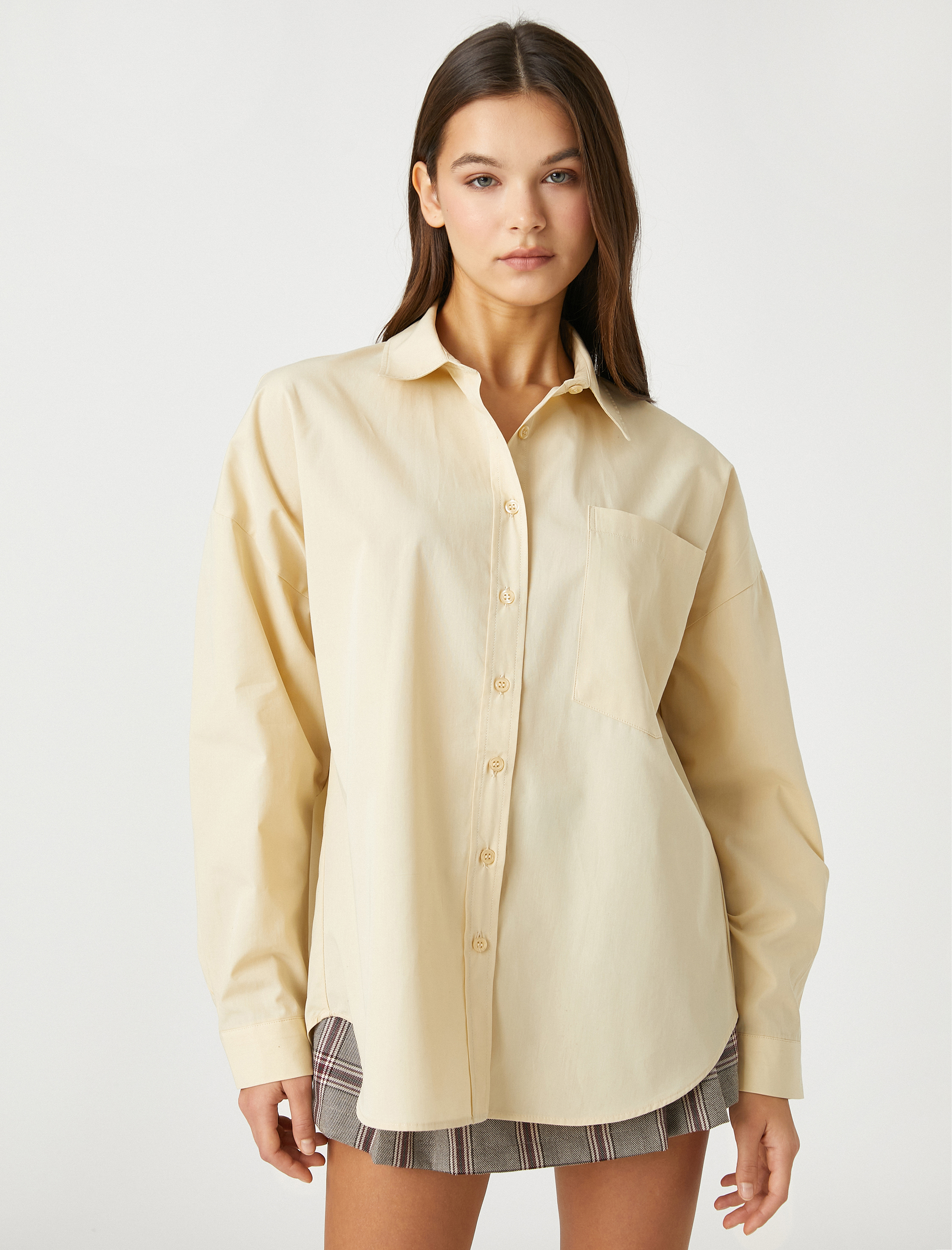   Oversize Gömlek Pamuklu Uzun Kollu Cep Detaylı