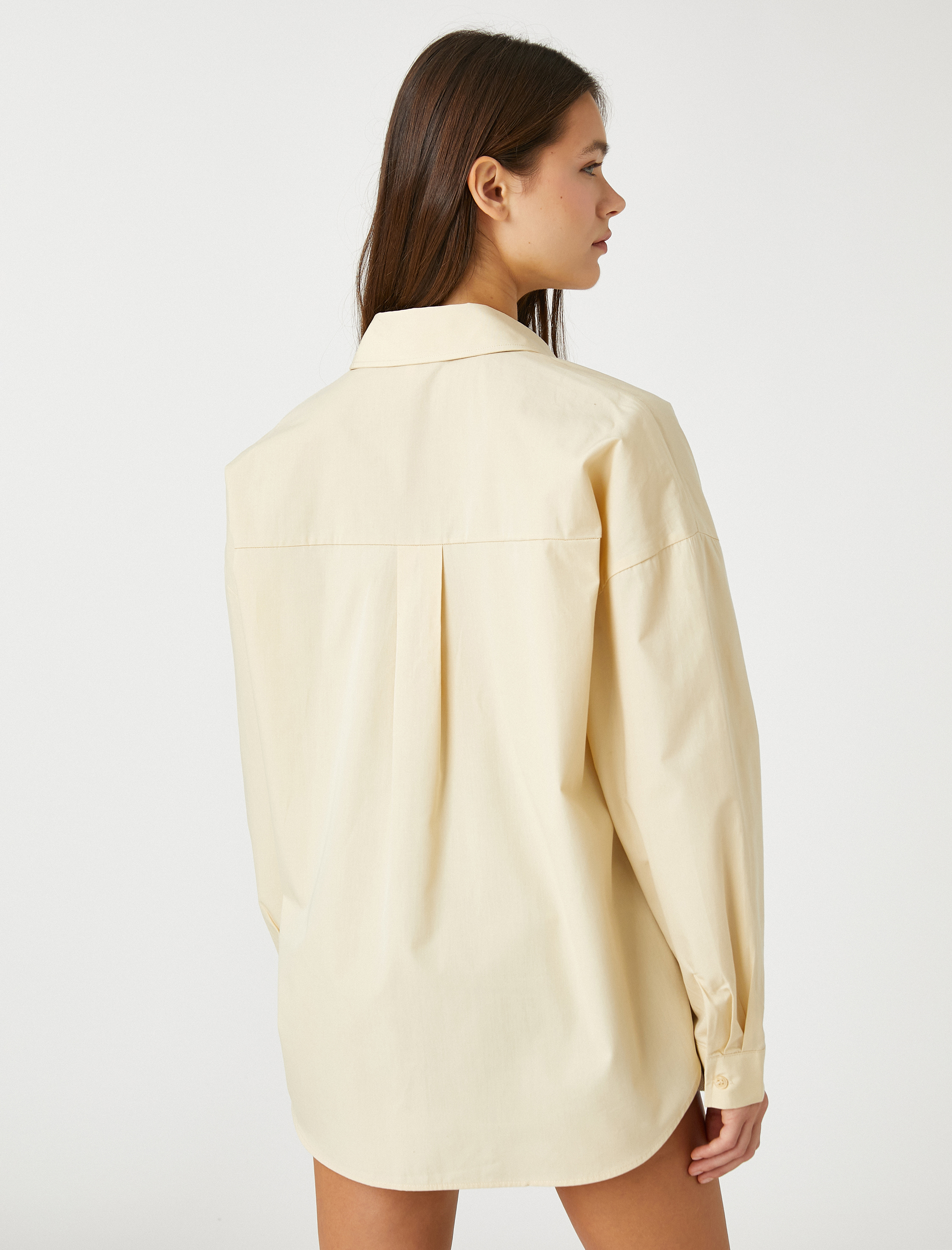   Oversize Gömlek Pamuklu Uzun Kollu Cep Detaylı