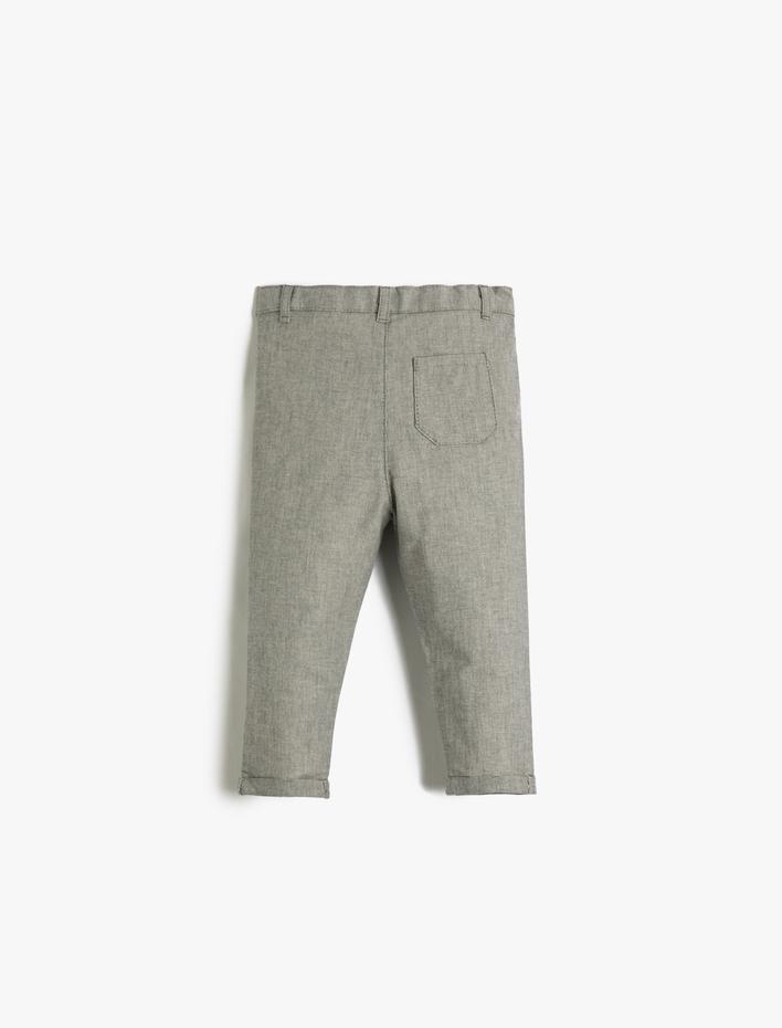 Erkek Bebek Kumaş Pantolon Cepli Kıvrık Paça Cepli Düğmeli Beli Ayarlanabilir Lastikli