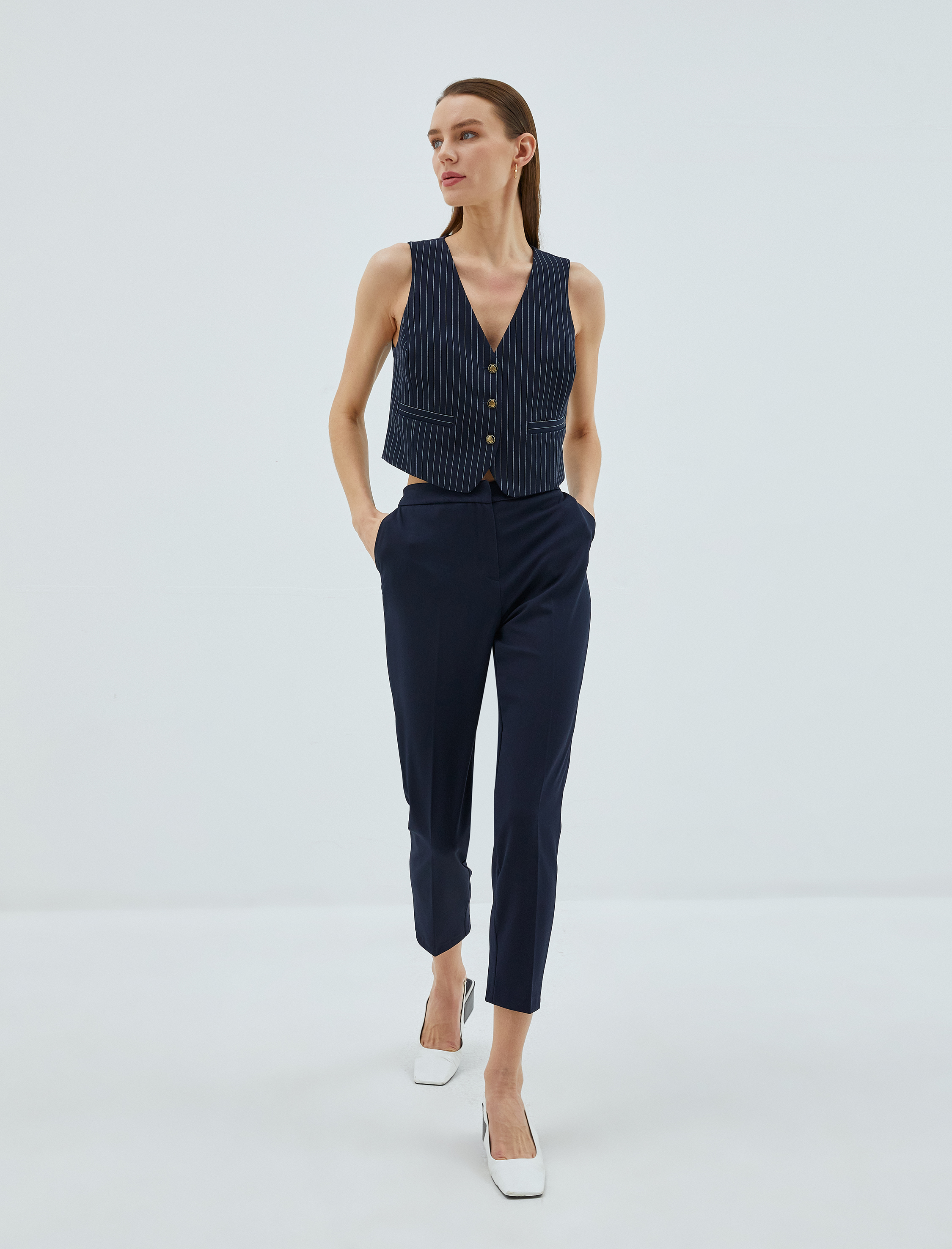   Cigarette Kumaş Pantolon Crop Düz Paça