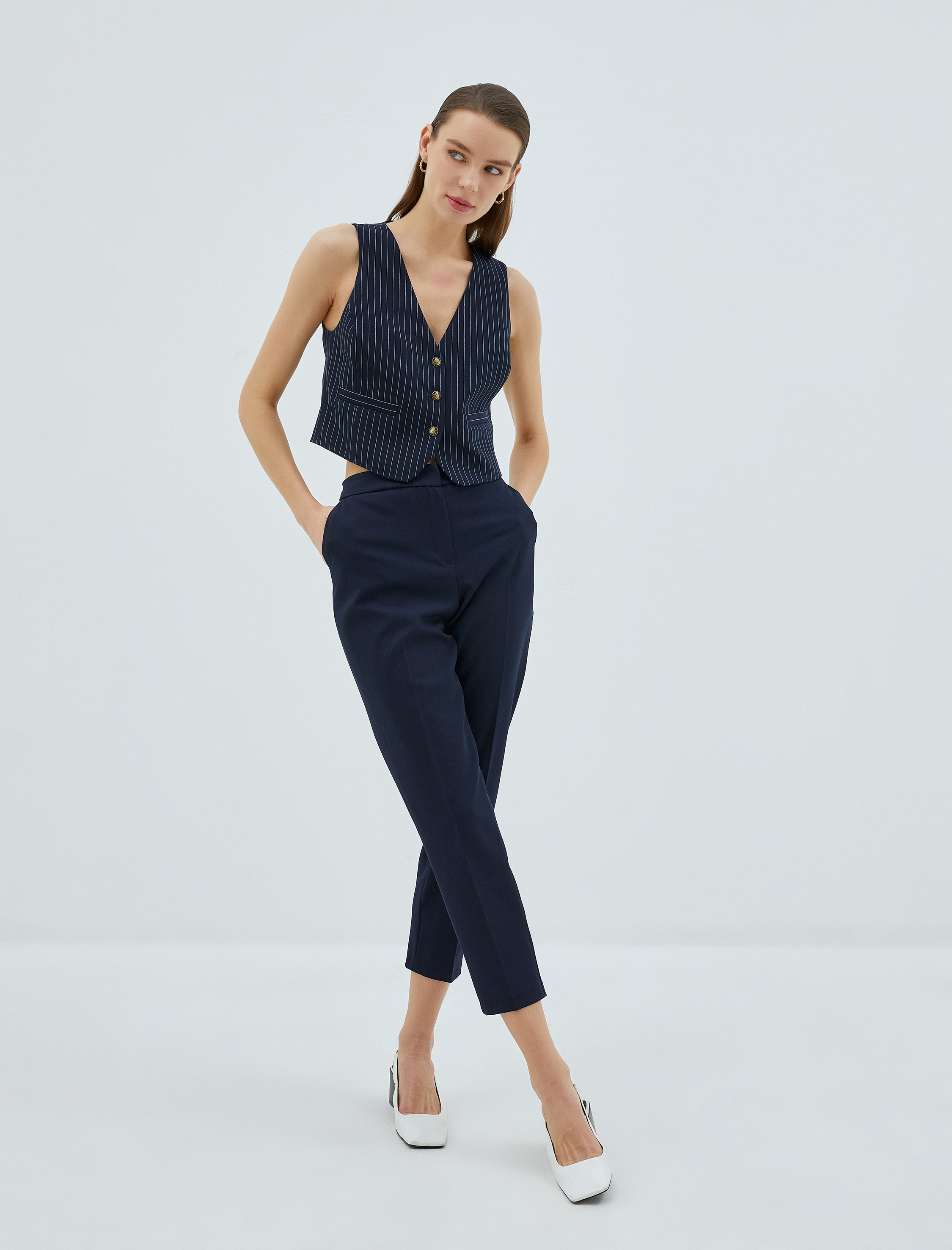   Cigarette Kumaş Pantolon Crop Düz Paça