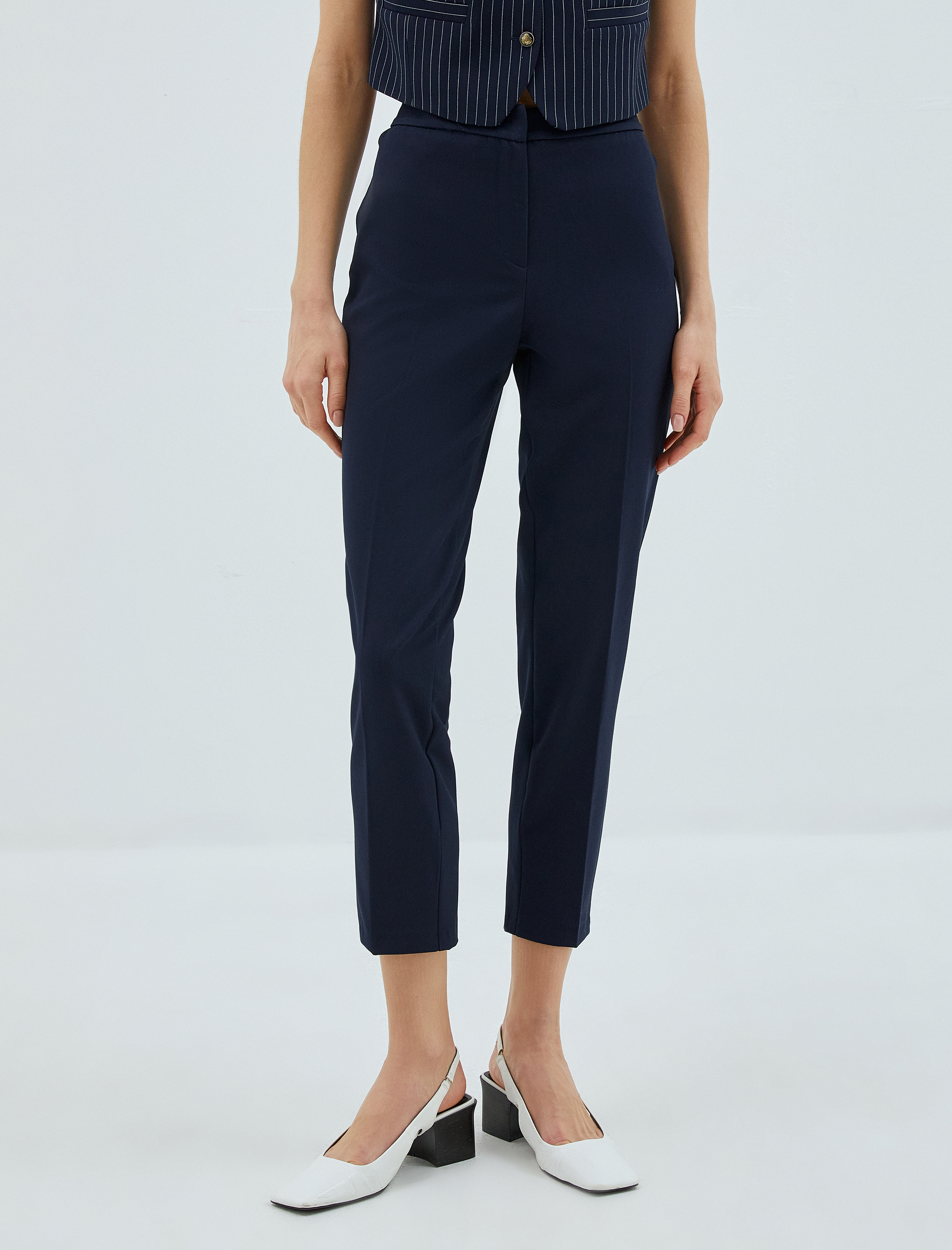   Cigarette Kumaş Pantolon Crop Düz Paça