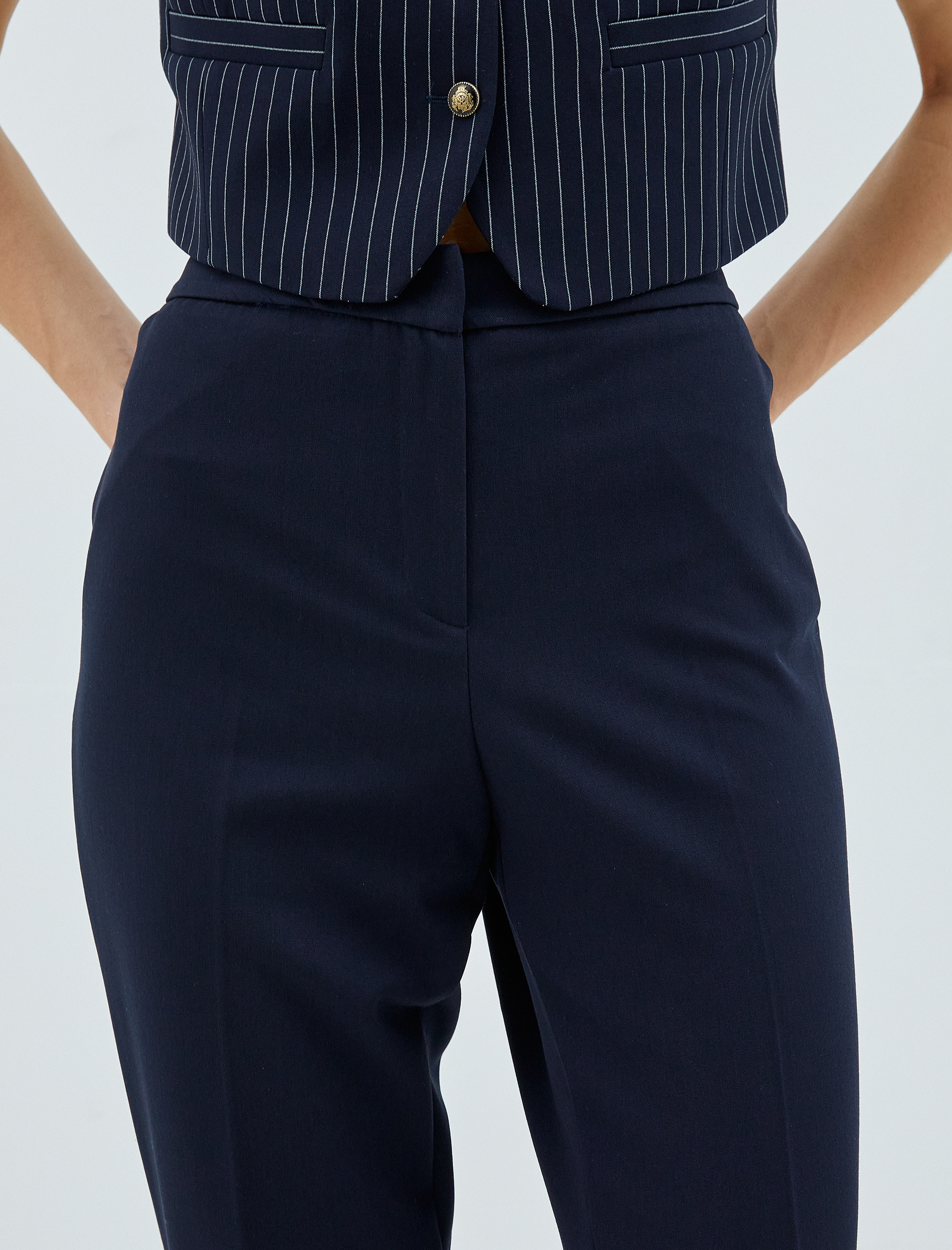   Cigarette Kumaş Pantolon Crop Düz Paça