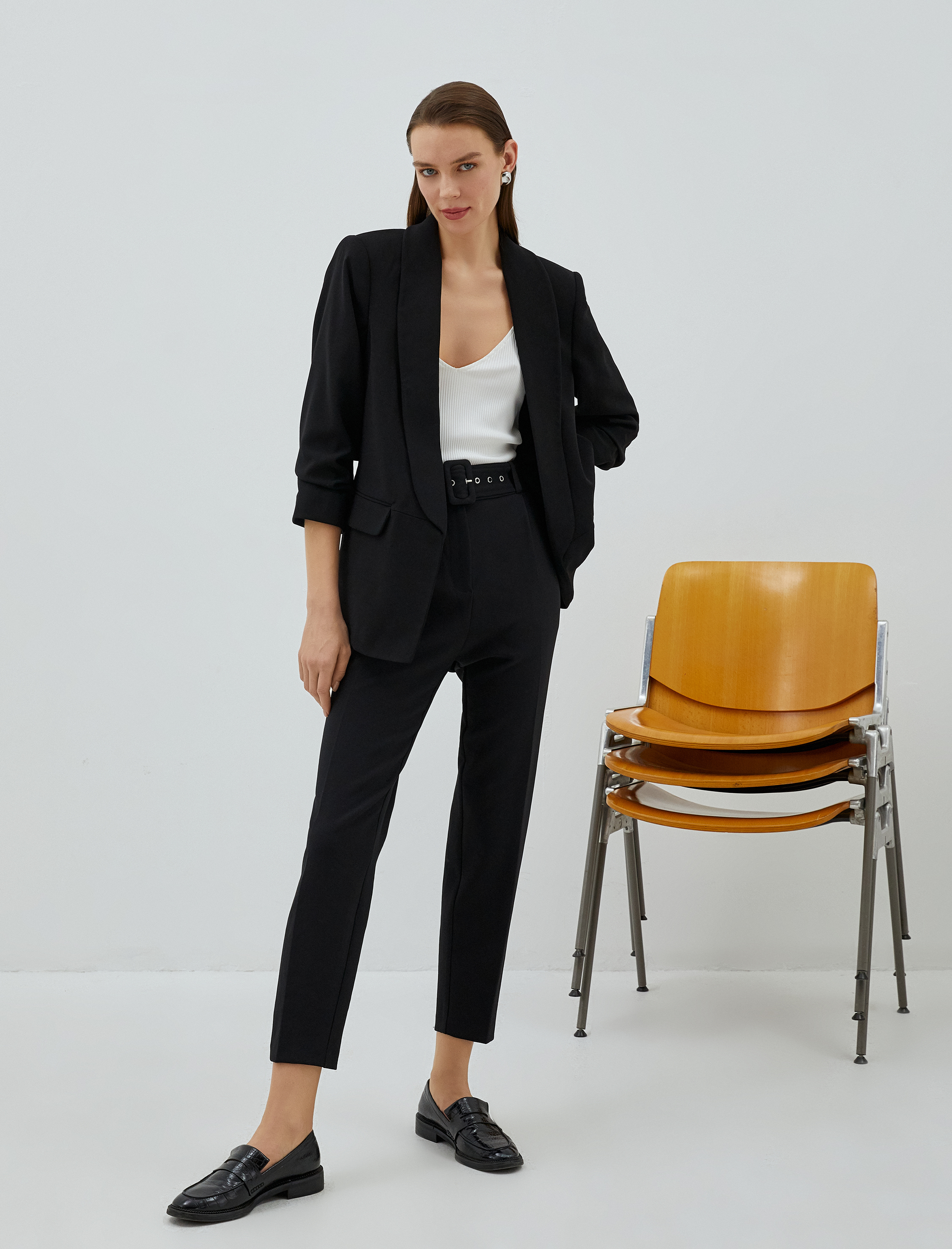   Crop Havuç Pantolon Yüksek Bel Pile Detaylı