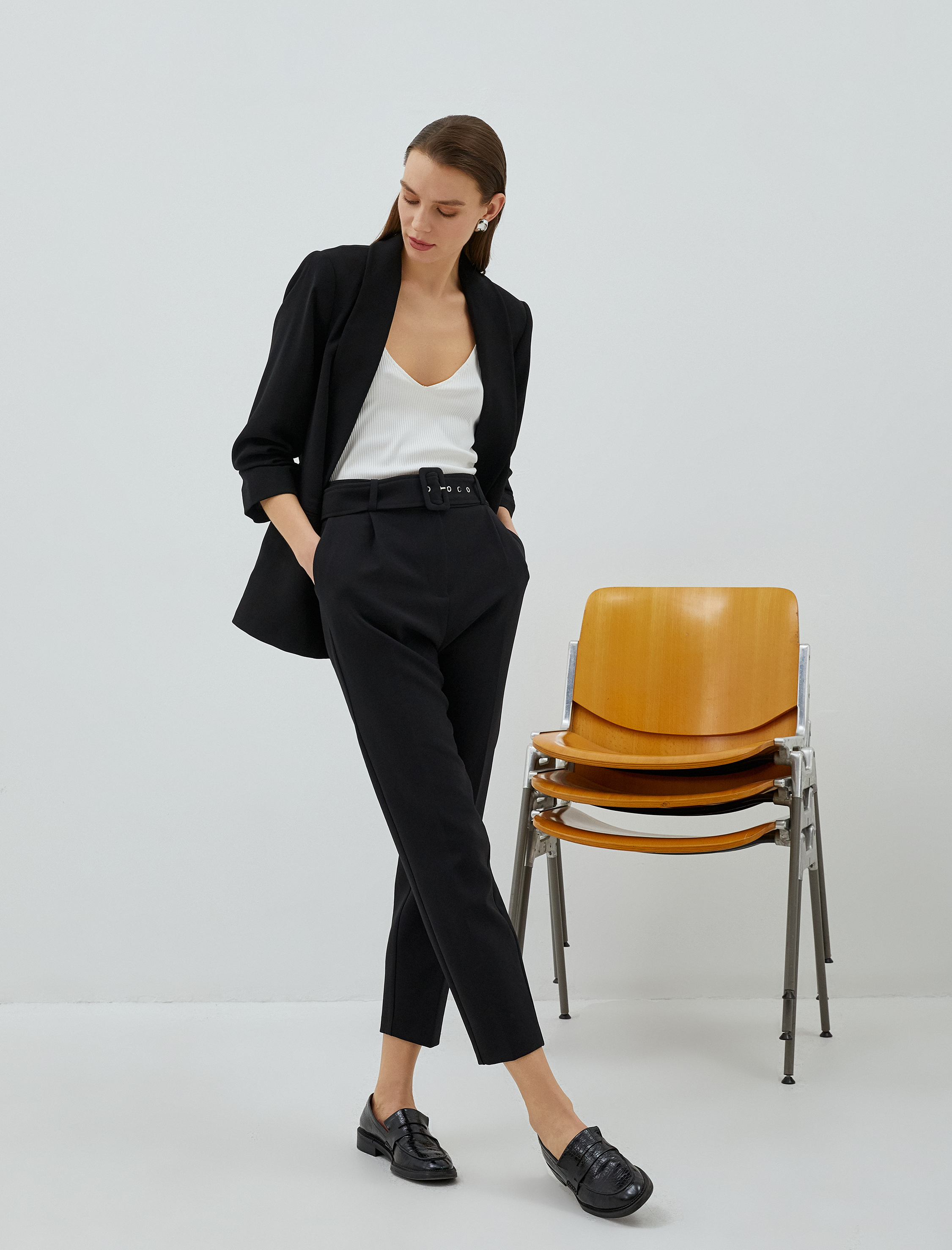   Crop Havuç Pantolon Yüksek Bel Pile Detaylı