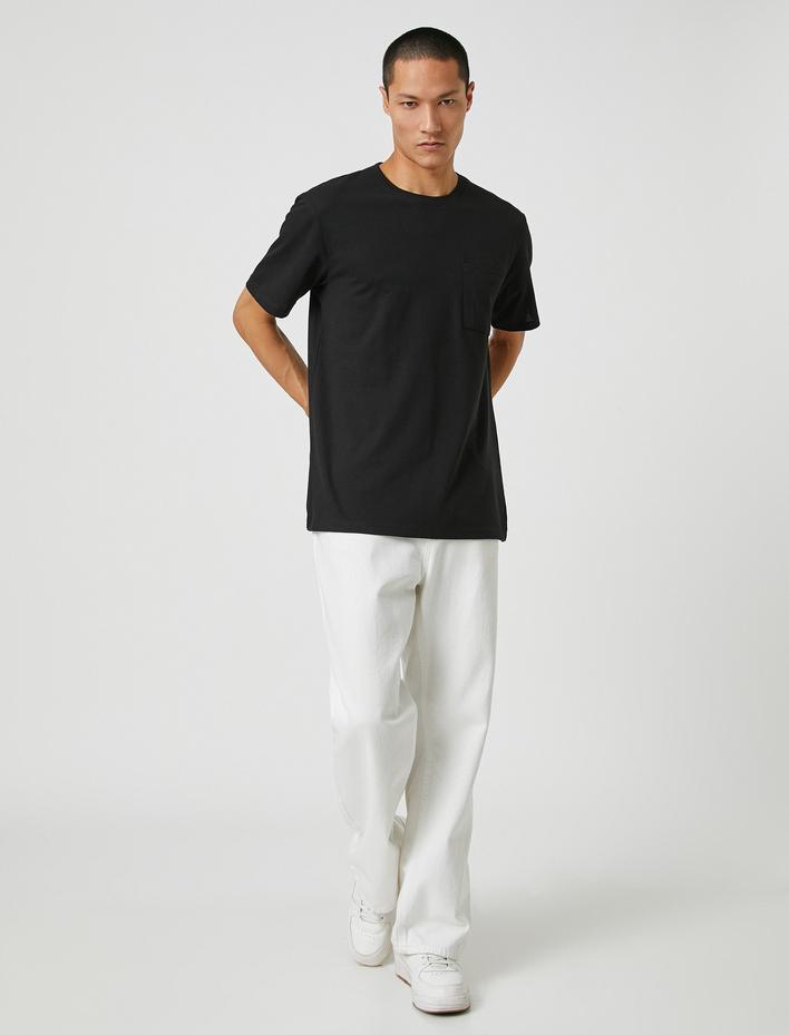  Basic Tişört Bisiklet Yaka Cep Detaylı Kısa Kollu