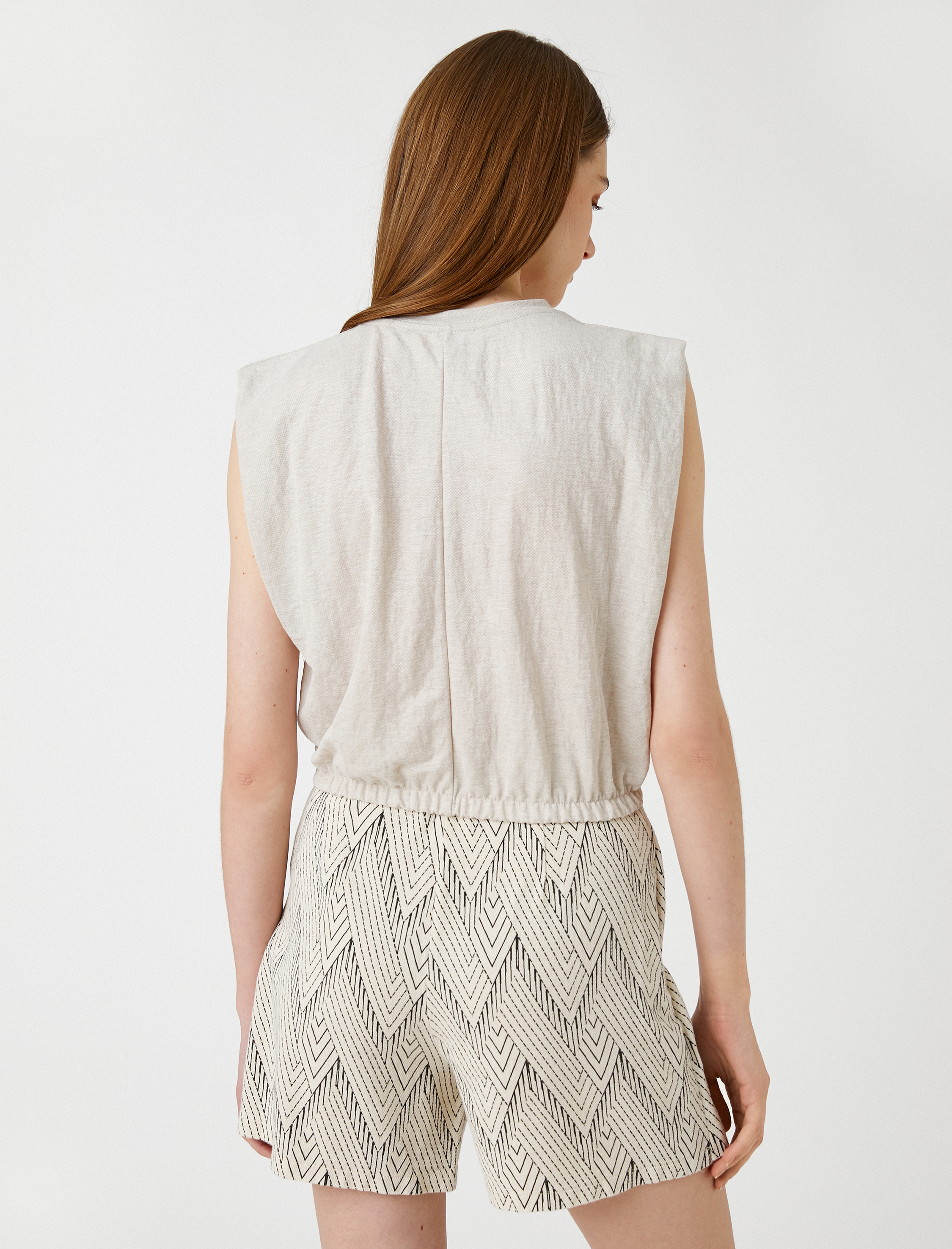   Crop Bluz Vatkalı Kolsuz Beli Lastikli