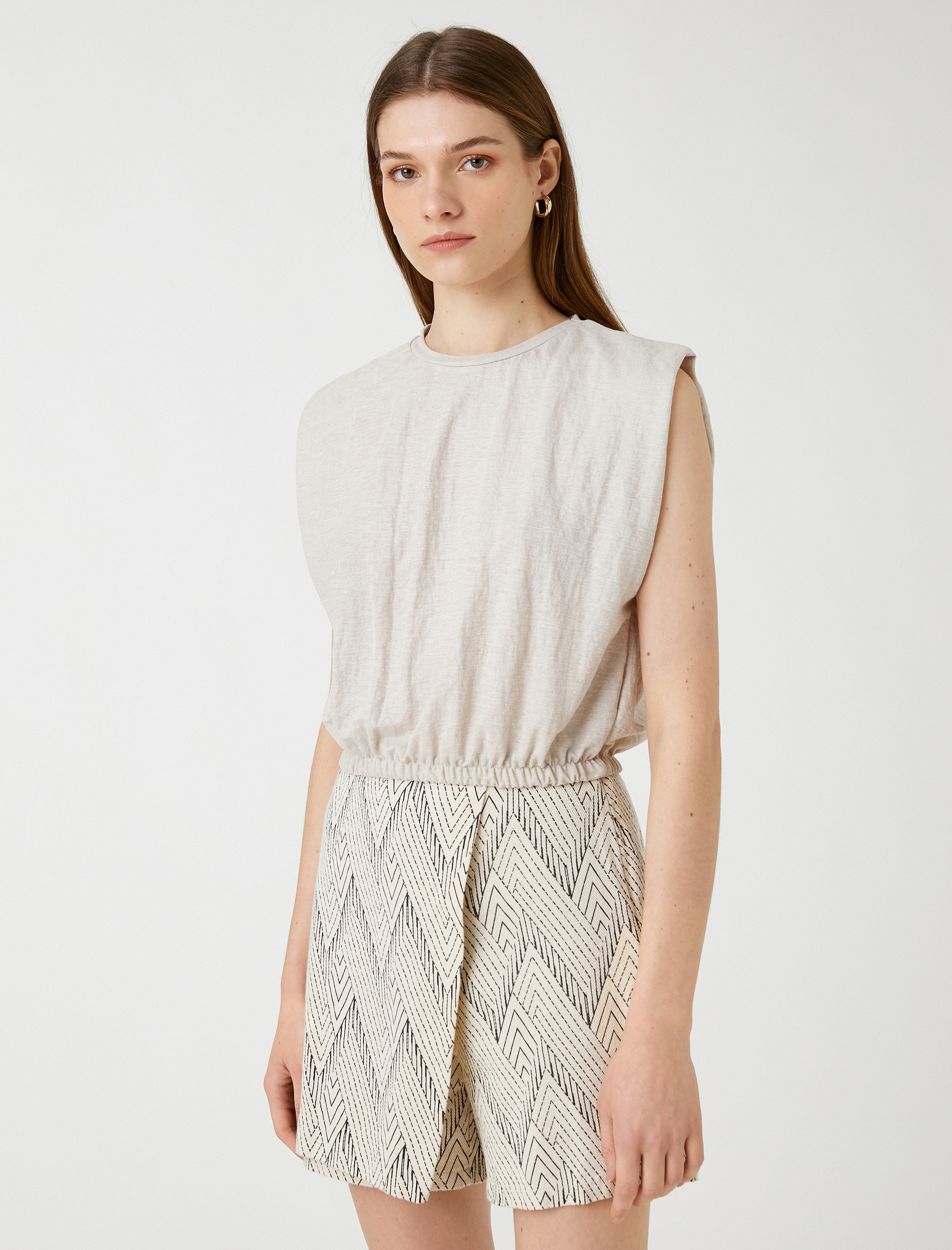   Crop Bluz Vatkalı Kolsuz Beli Lastikli