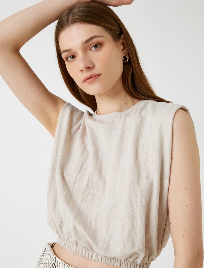  Crop Bluz Vatkalı Kolsuz Beli Lastikli