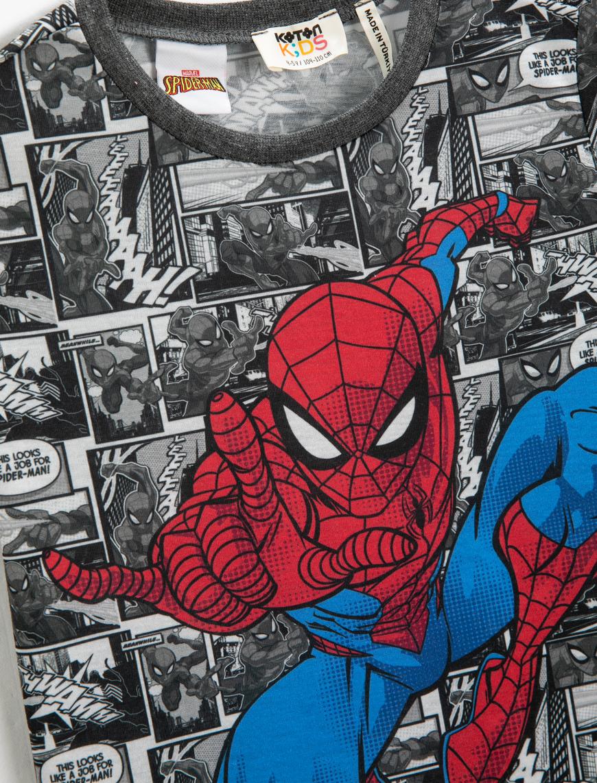  Erkek Çocuk Spiderman Baskılı Kısa Kollu Tişört Lisanslı Bisiklet Yaka