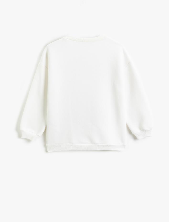 Kız Çocuk Kelebek Baskılı Simli Sweatshirt Uzun Kollu Bisiklet Yaka Şardonlu