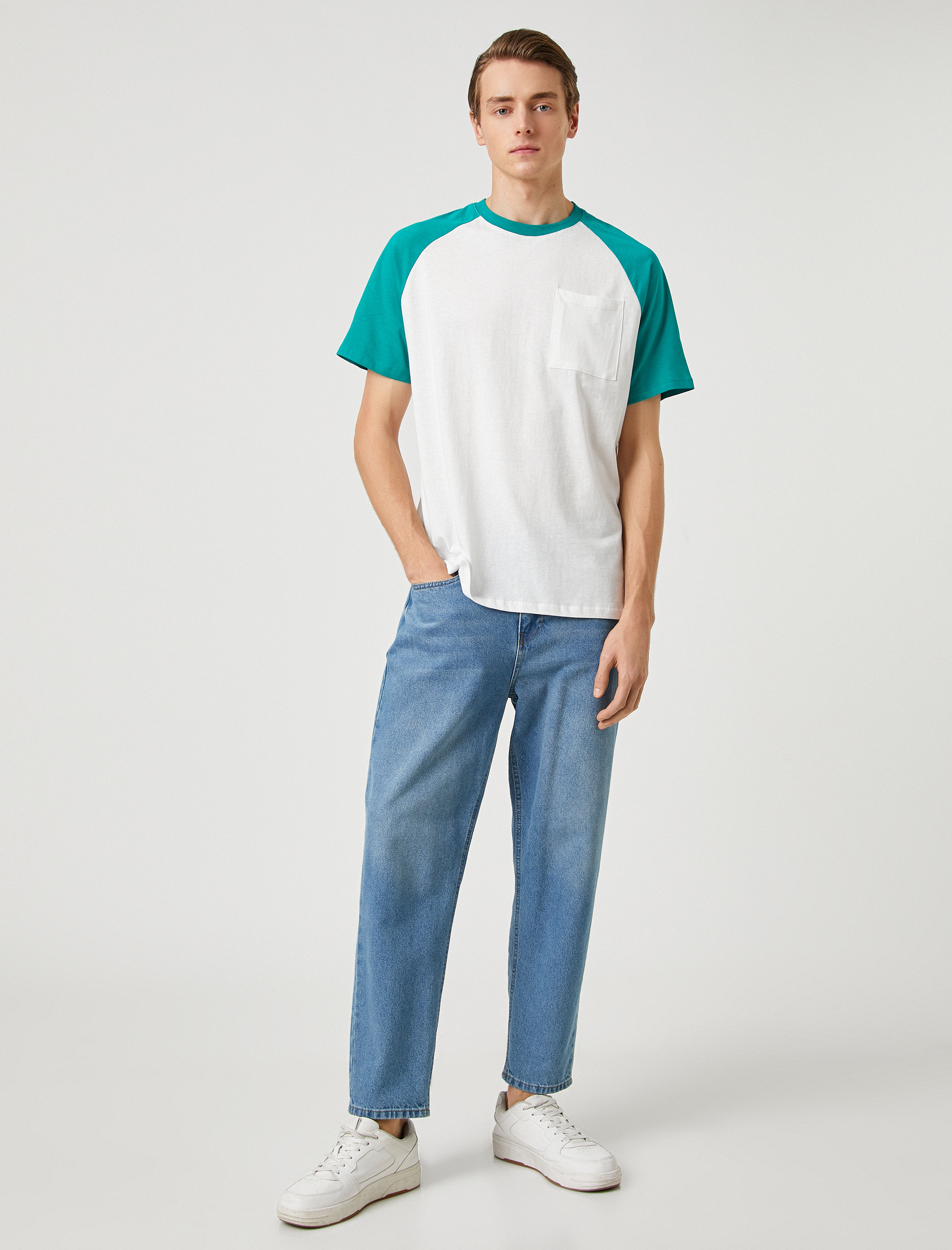   Cep Detaylı Tişört Reglan Kol Bisiklet Yaka Kısa Kollu