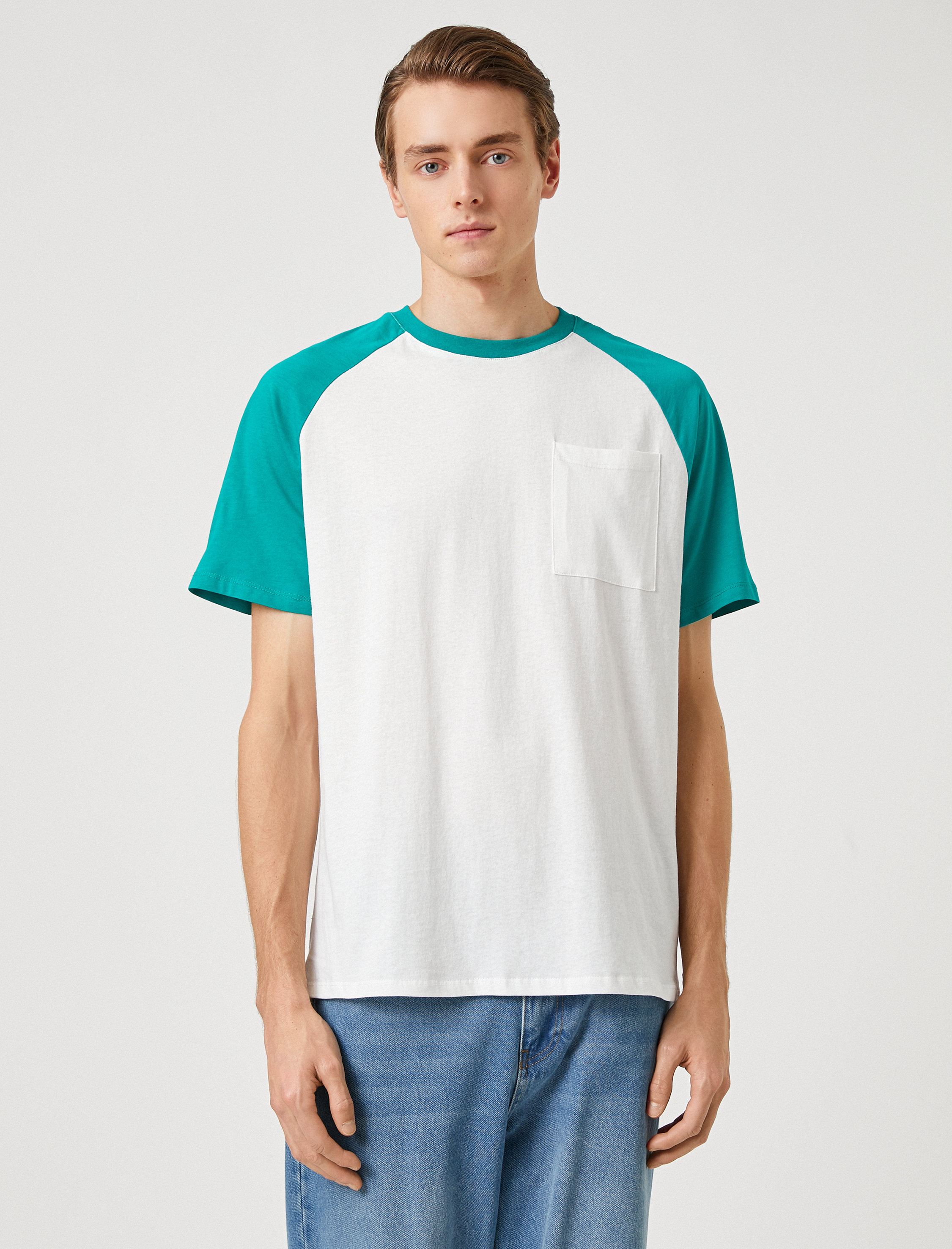   Cep Detaylı Tişört Reglan Kol Bisiklet Yaka Kısa Kollu