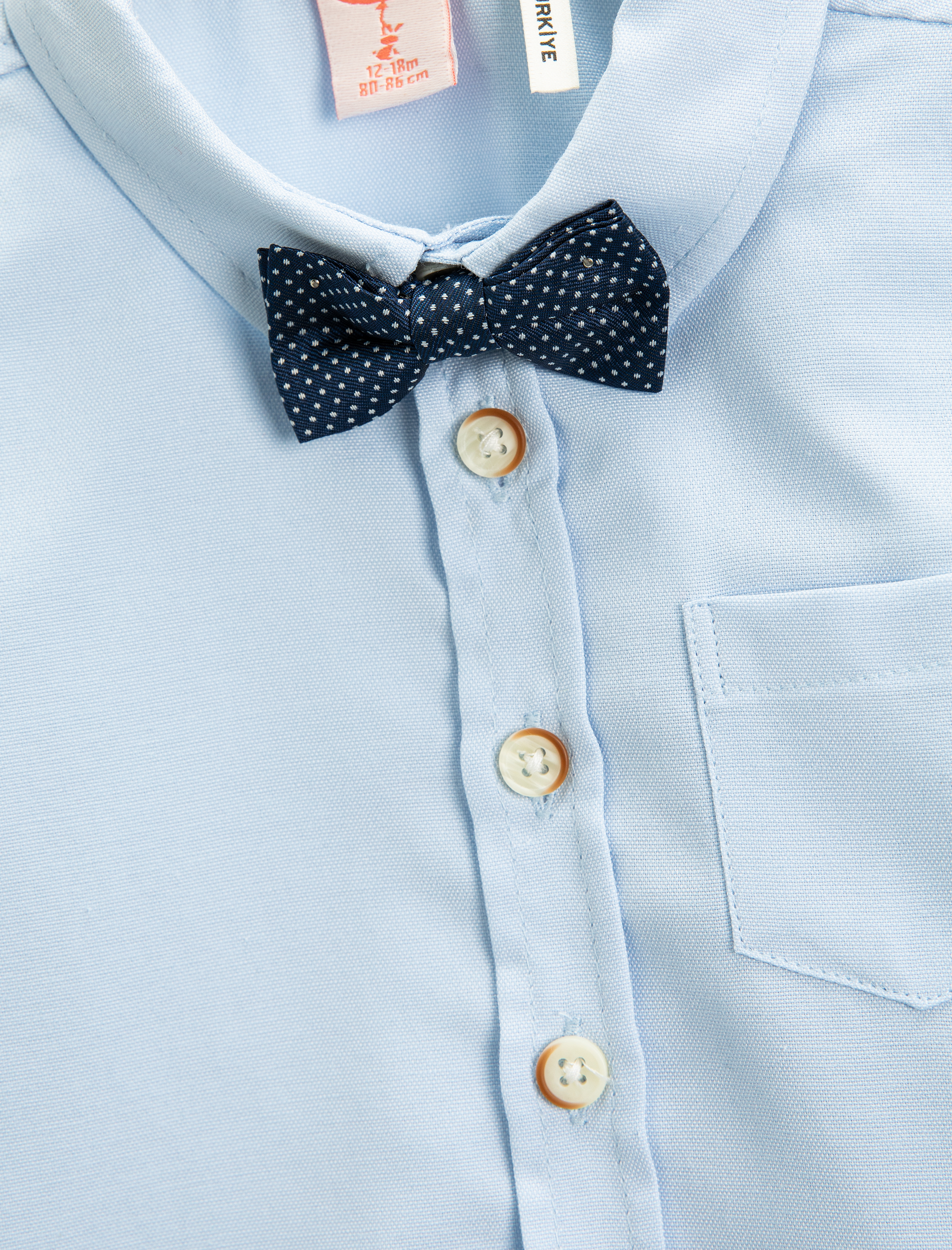 Erkek Bebek Papyonlu Gömlek Kısa Kollu Tek Cepli