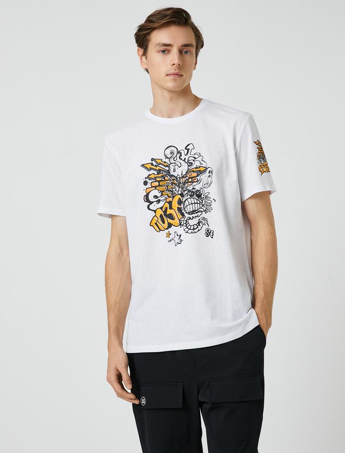  Baskılı Tişört Bisiklet Yaka Kısa Kollu