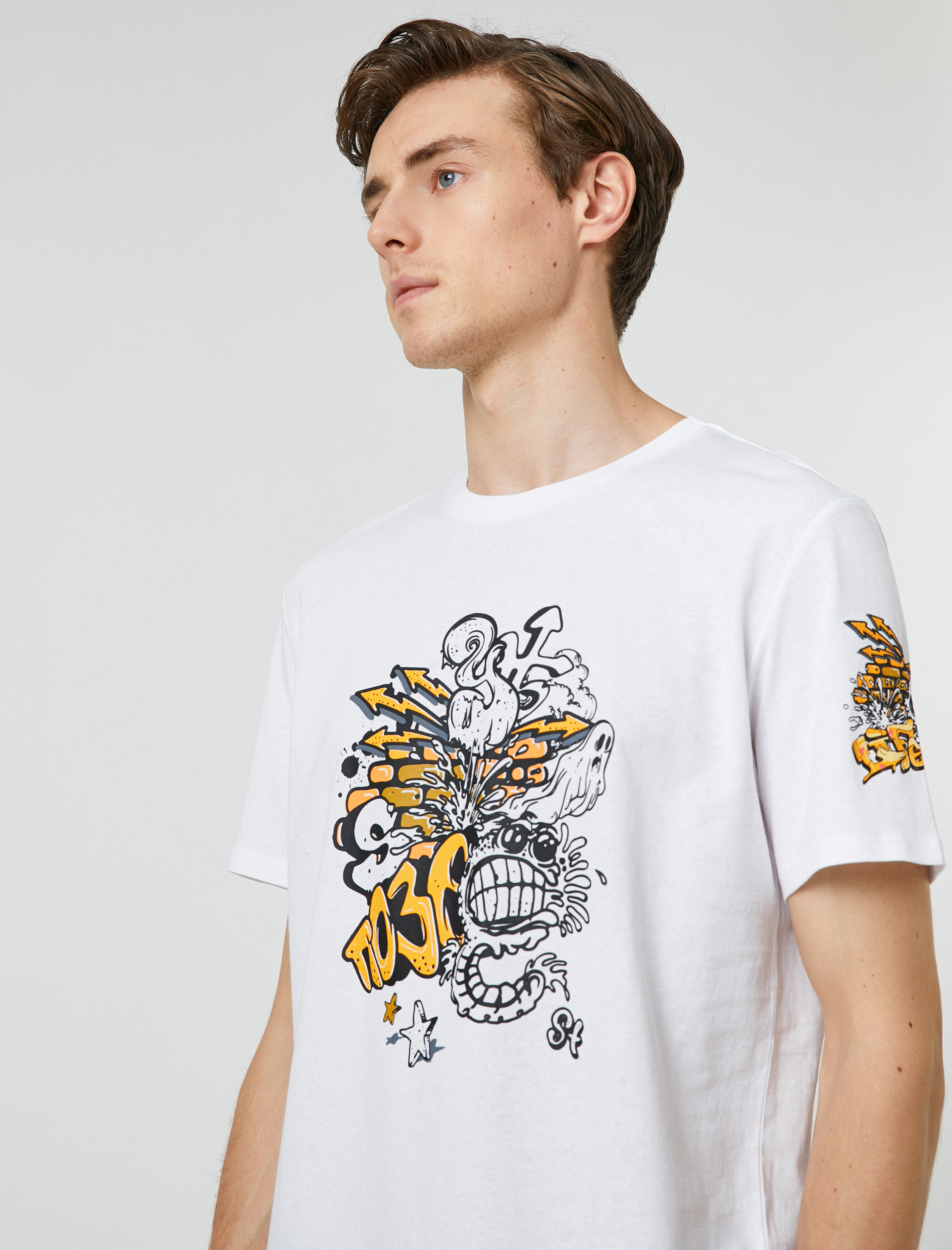   Baskılı Tişört Bisiklet Yaka Kısa Kollu