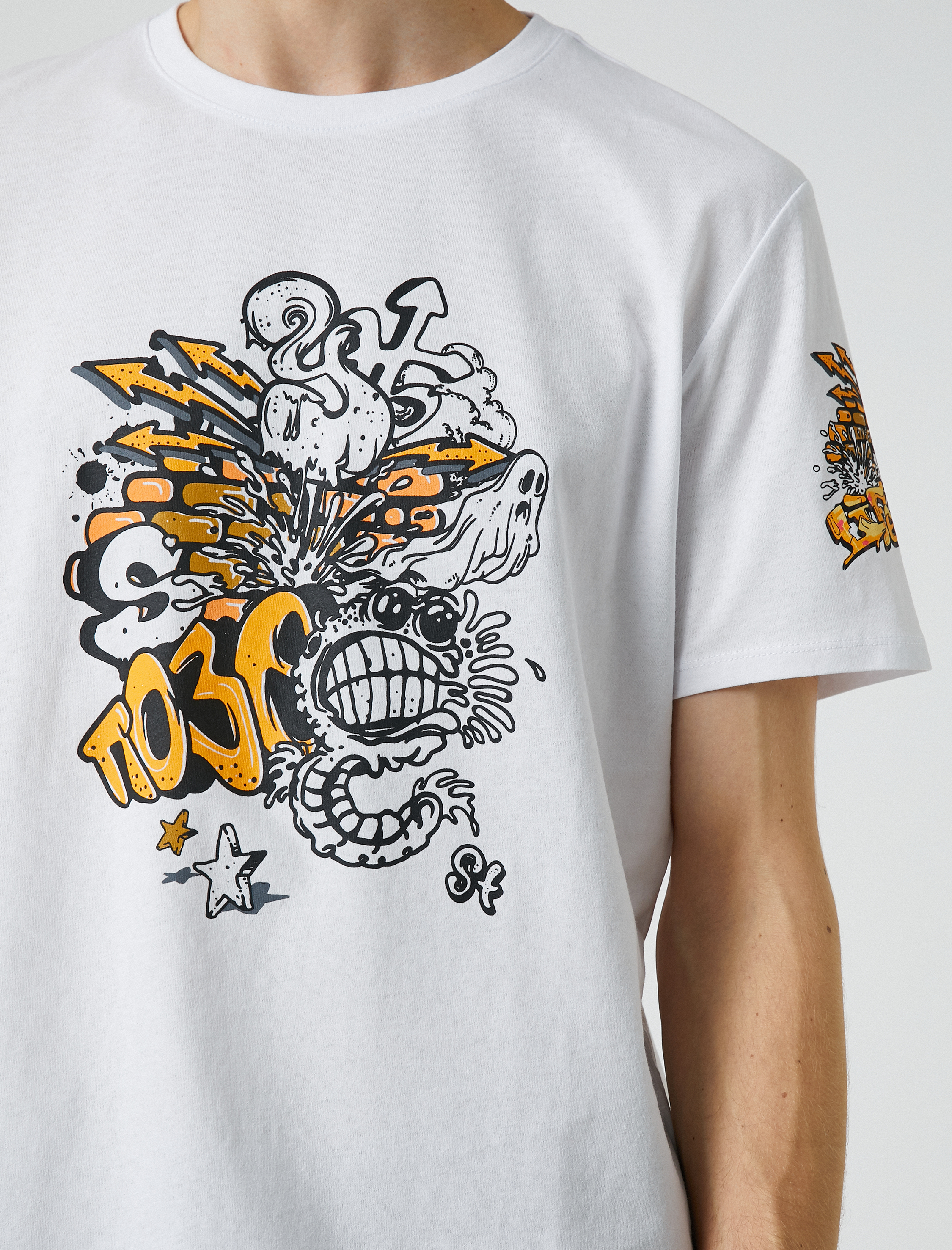   Baskılı Tişört Bisiklet Yaka Kısa Kollu