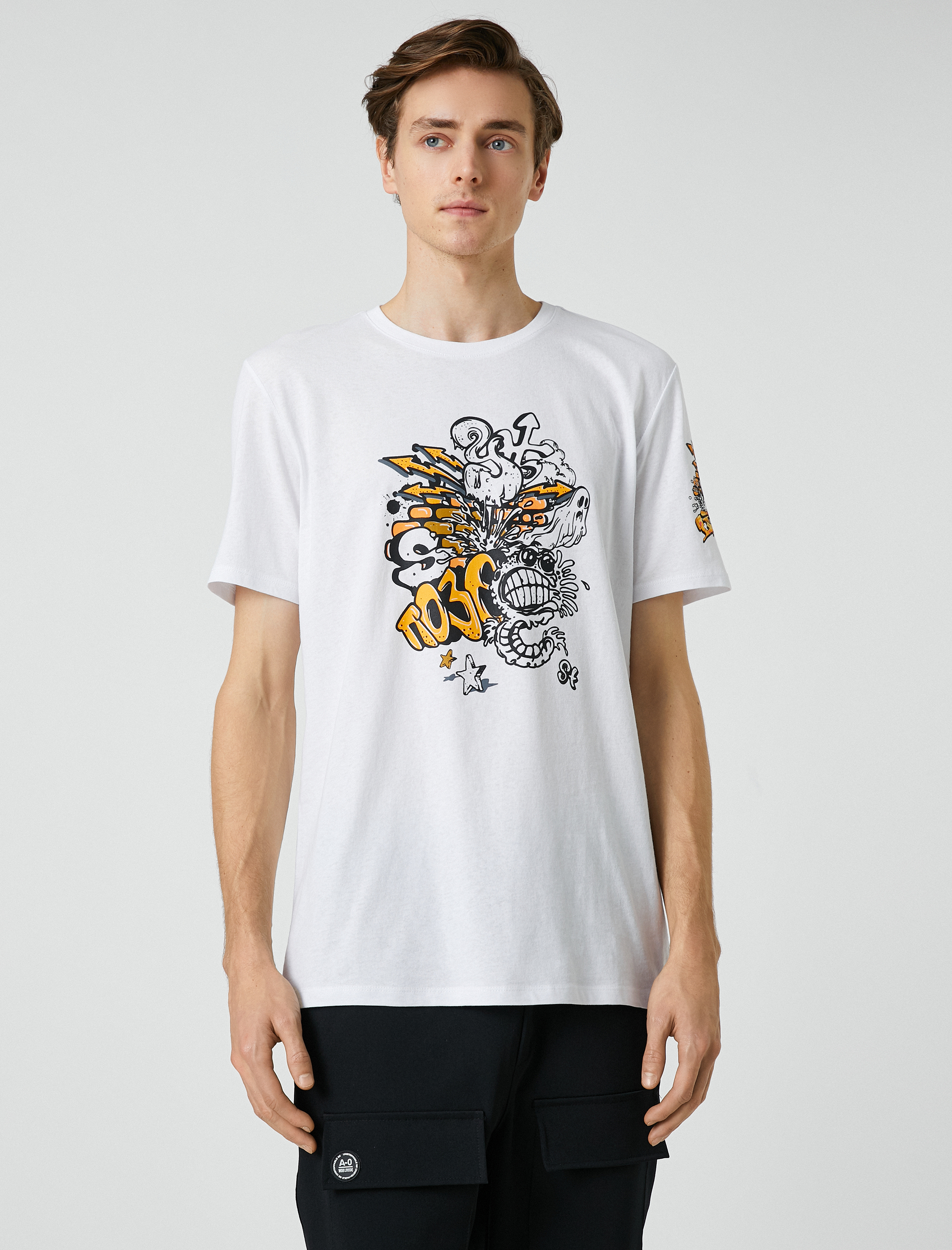   Baskılı Tişört Bisiklet Yaka Kısa Kollu