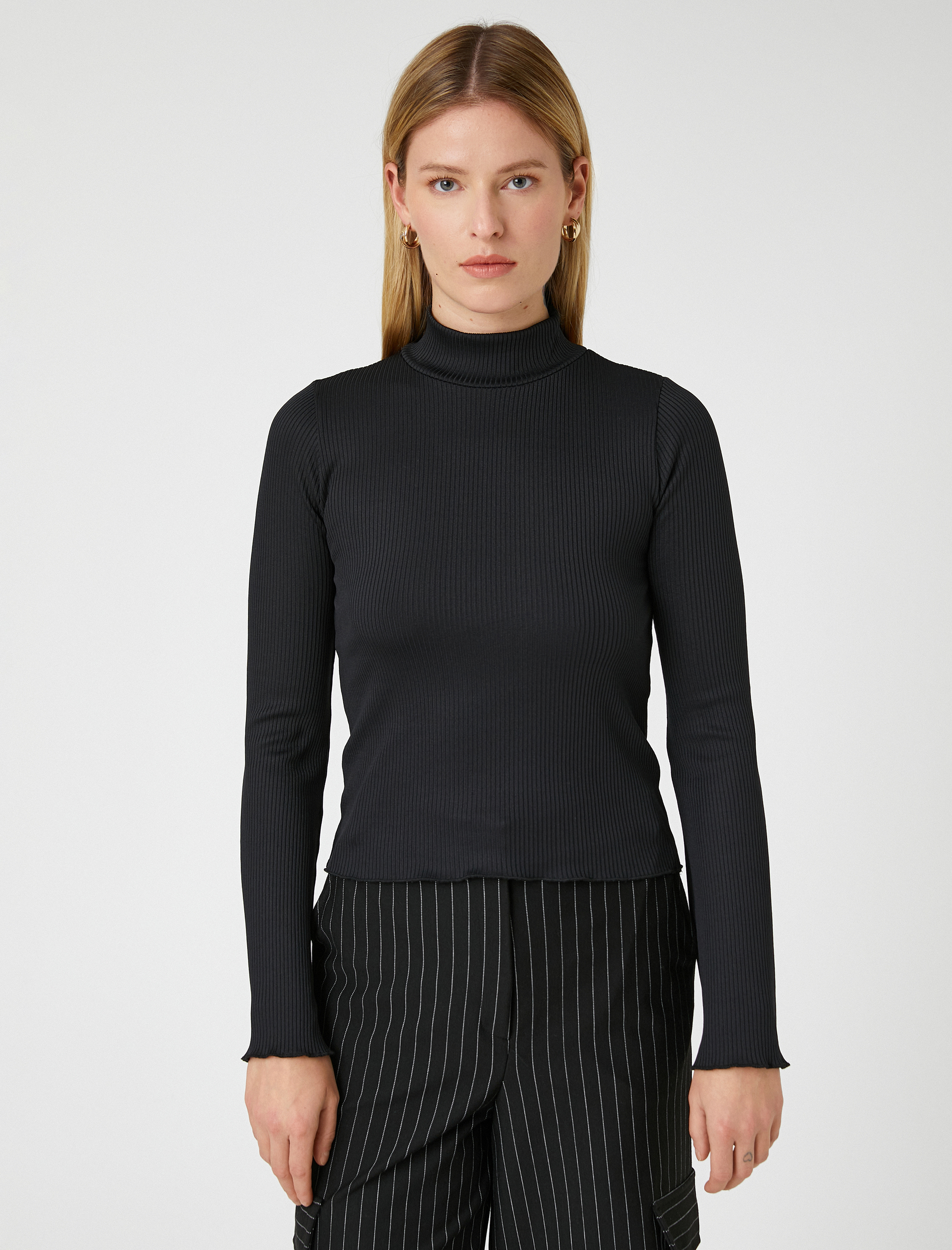   Boğazlı Yaka Ribanalı Kazak Slim Fit