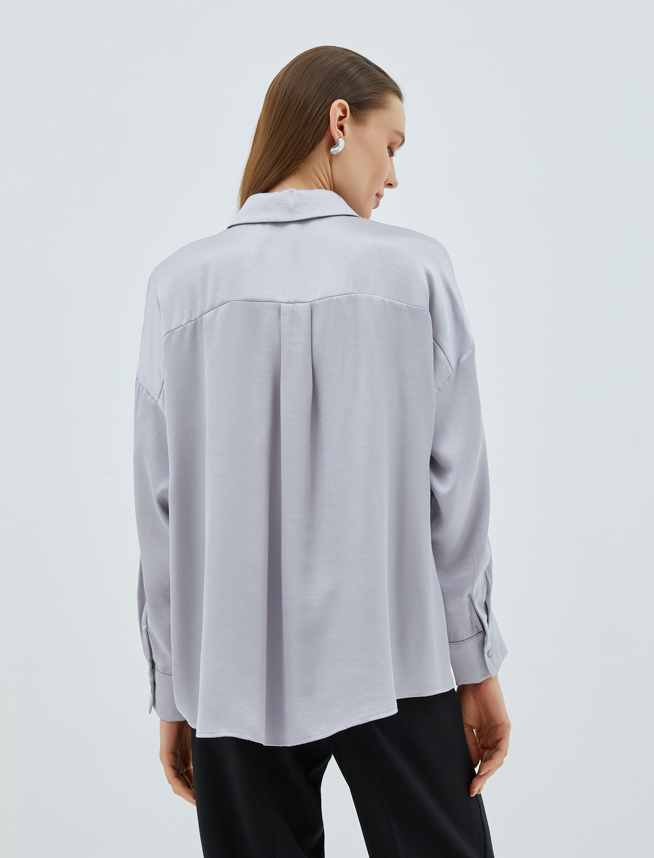   Saten Gömlek Uzun Reglan Kollu