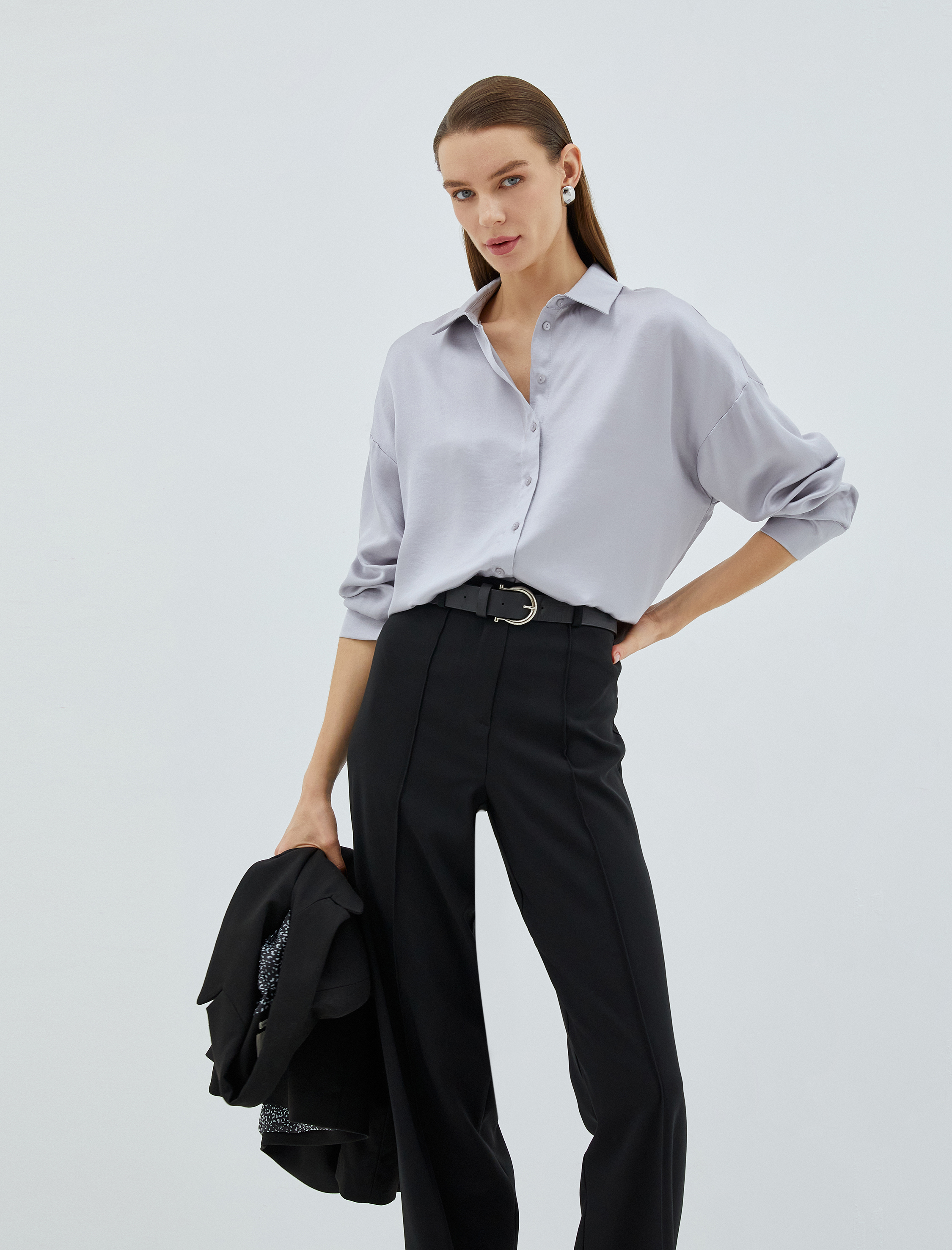   Saten Gömlek Uzun Reglan Kollu