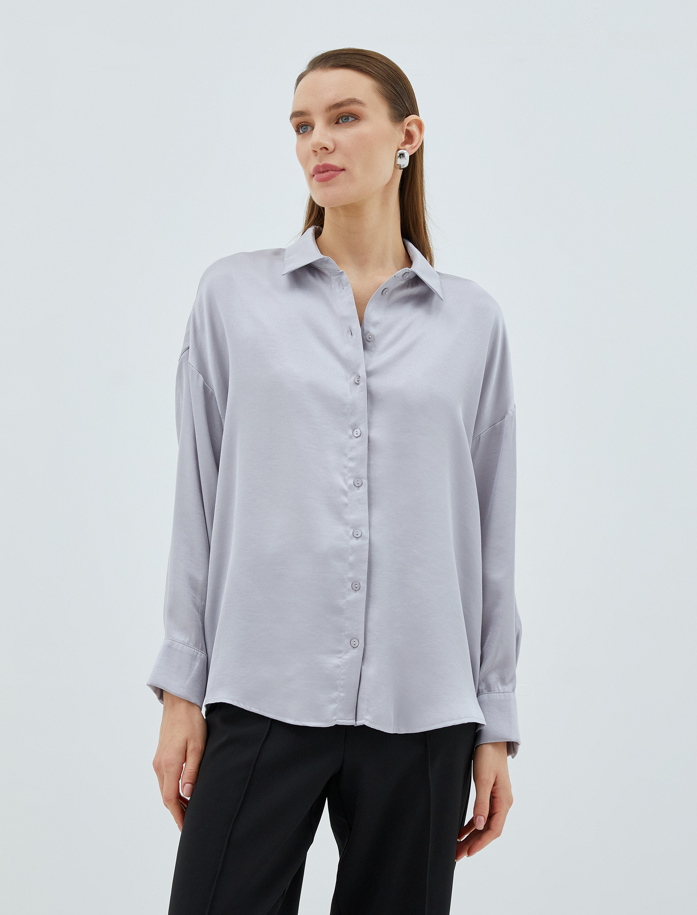   Saten Gömlek Uzun Reglan Kollu