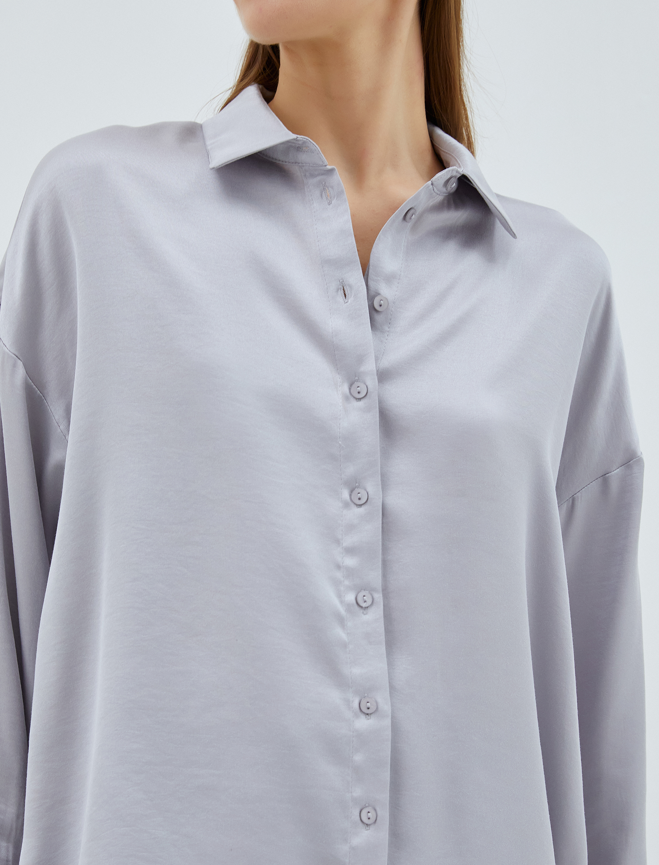   Saten Gömlek Uzun Reglan Kollu