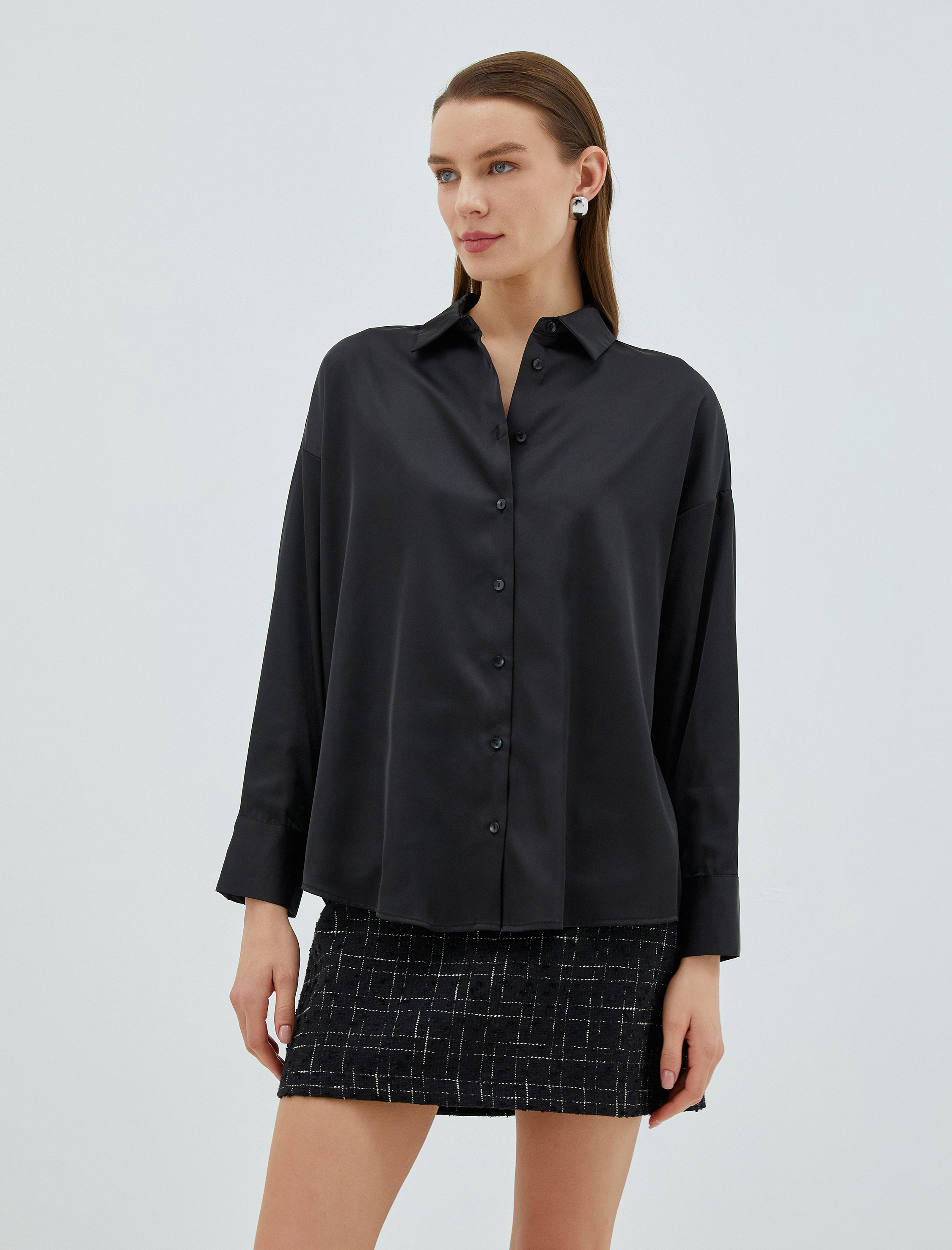   Saten Gömlek Uzun Kollu