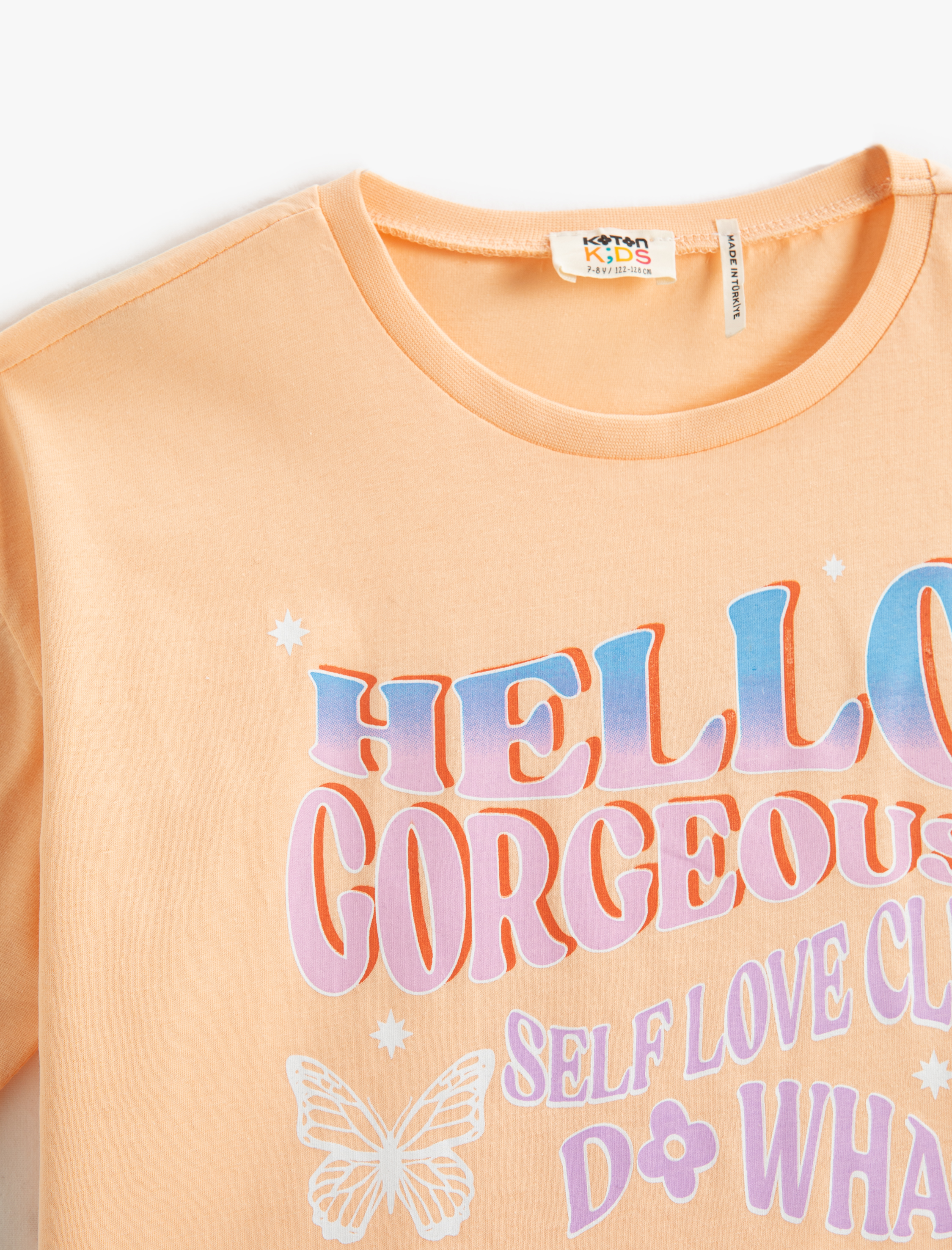  Kız Çocuk Kısa Kollu Bisiklet Yaka Tişört Slogan Temalı Baskılı