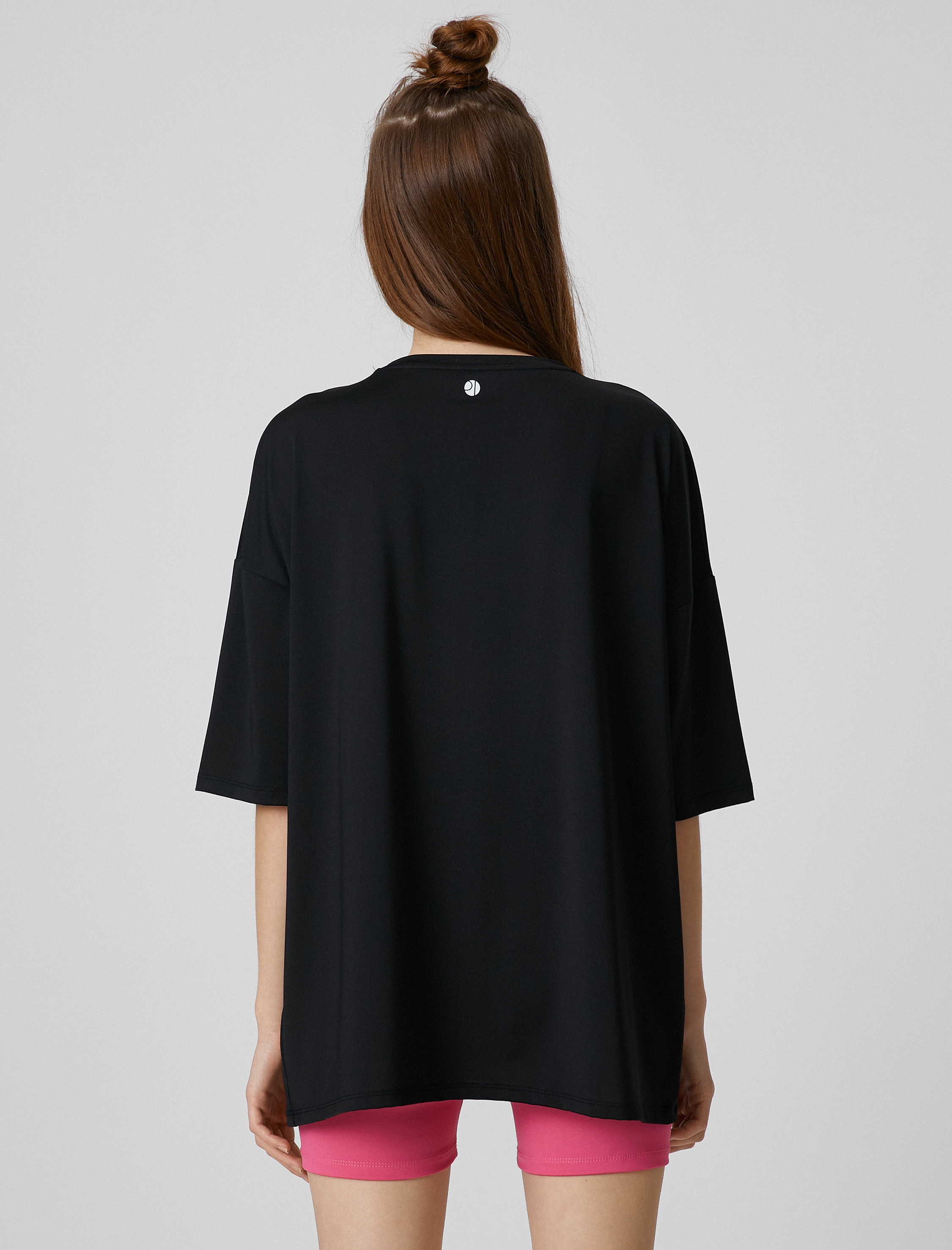   Oversize Spor Tişört Slogan Baskılı Bisiklet Yaka