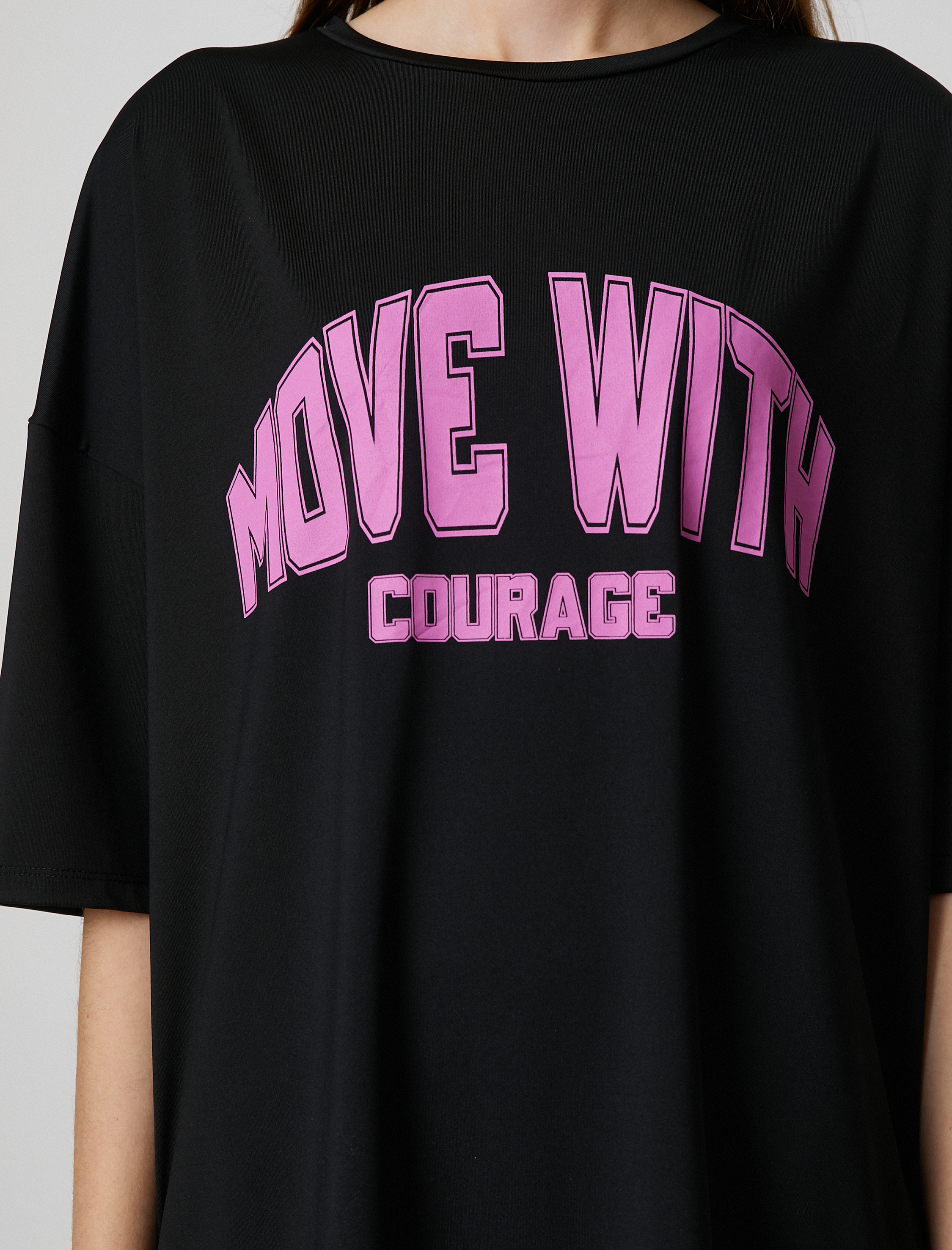   Oversize Spor Tişört Slogan Baskılı Bisiklet Yaka