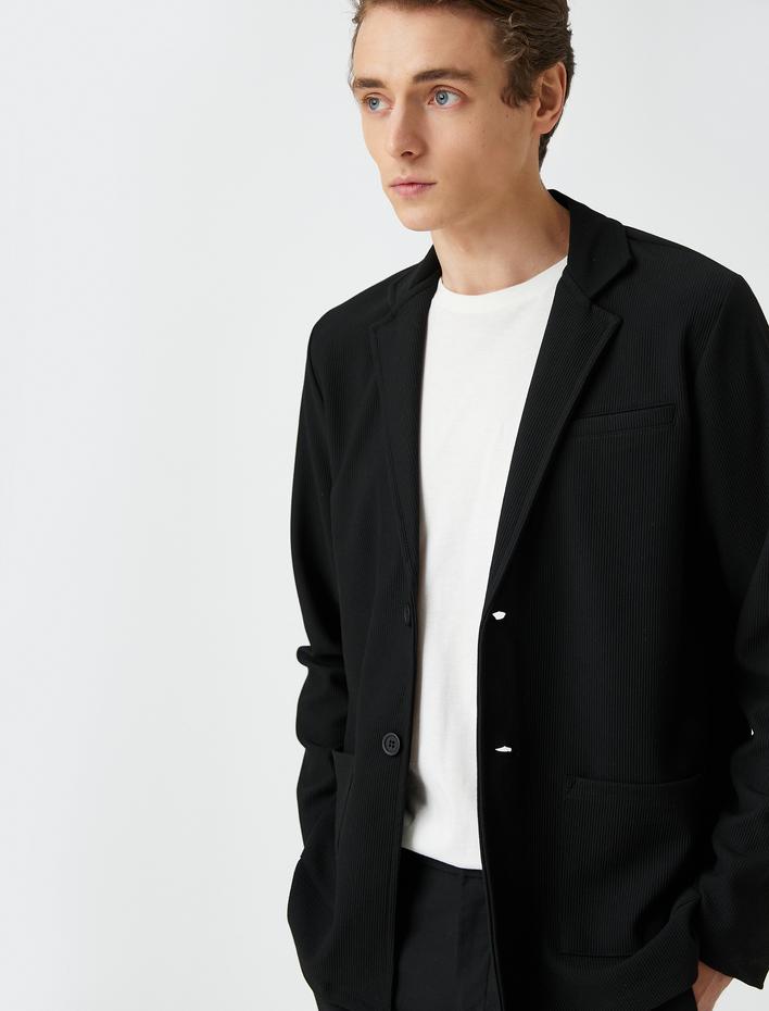 Basic Blazer Ceket Düğme Detaylı Cepli
