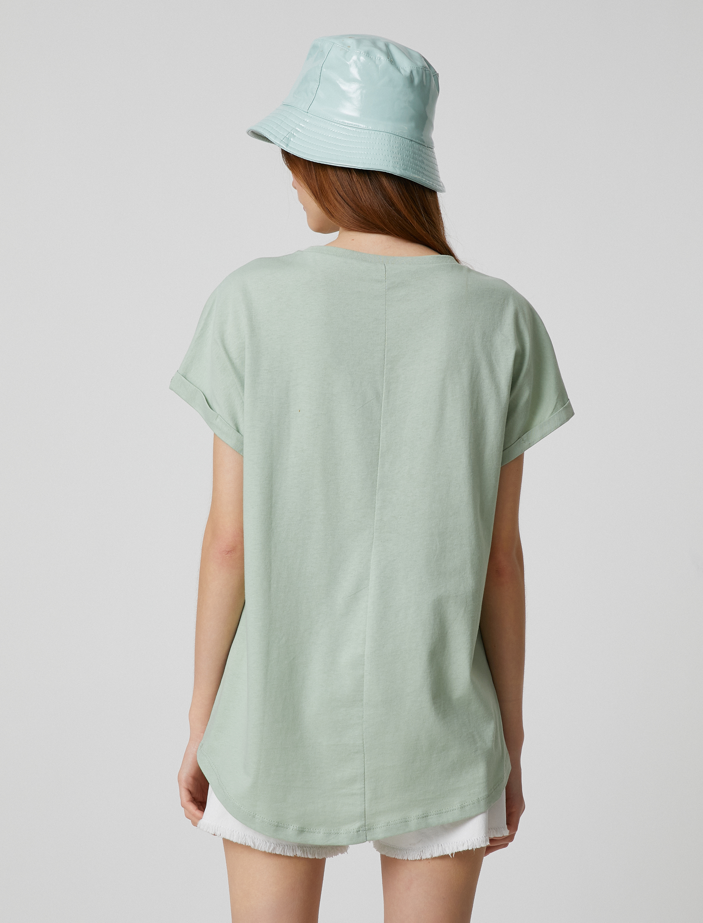   Baskılı Tişört Bisiklet Yaka Kısa Kollu Cep Detaylı