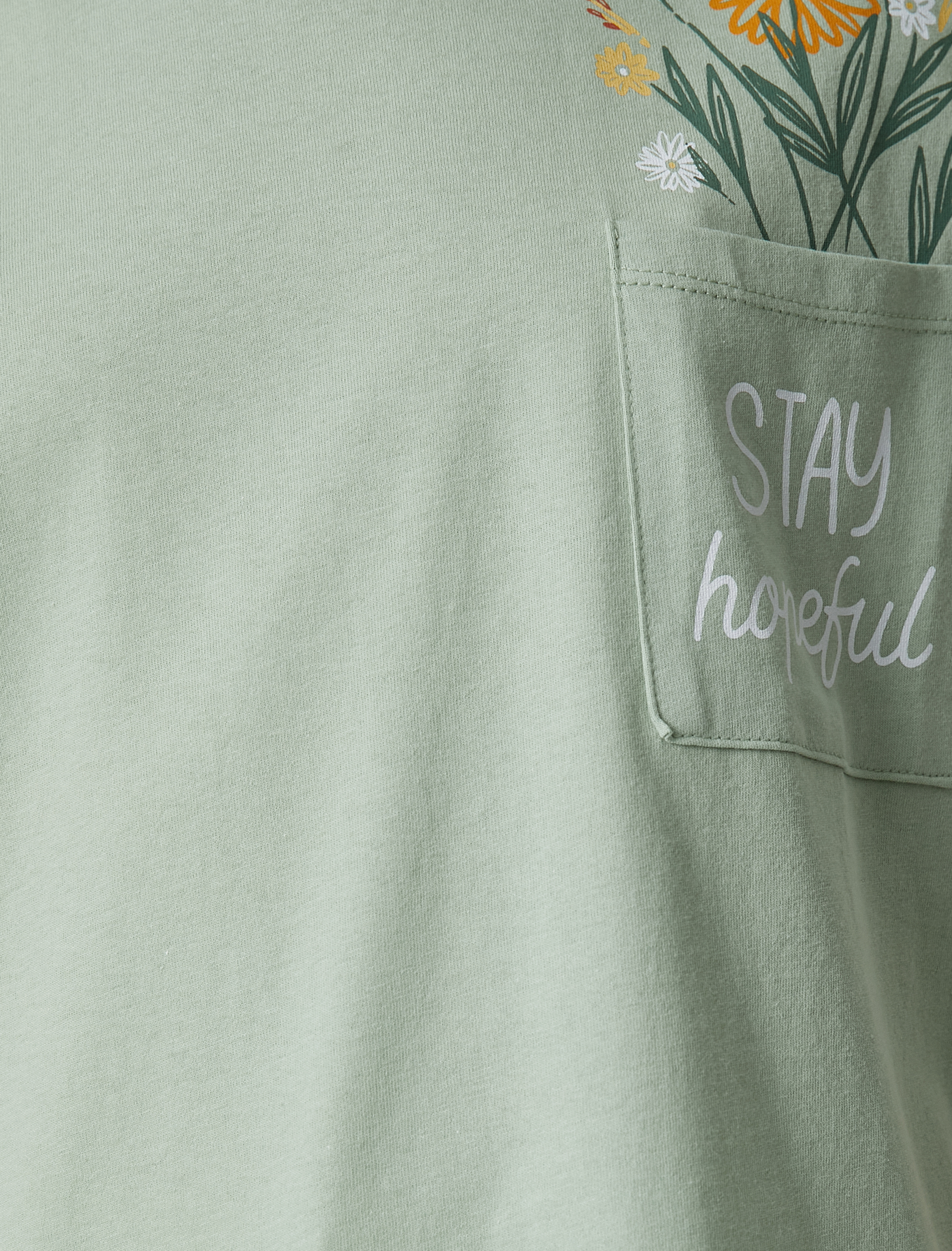   Baskılı Tişört Bisiklet Yaka Kısa Kollu Cep Detaylı