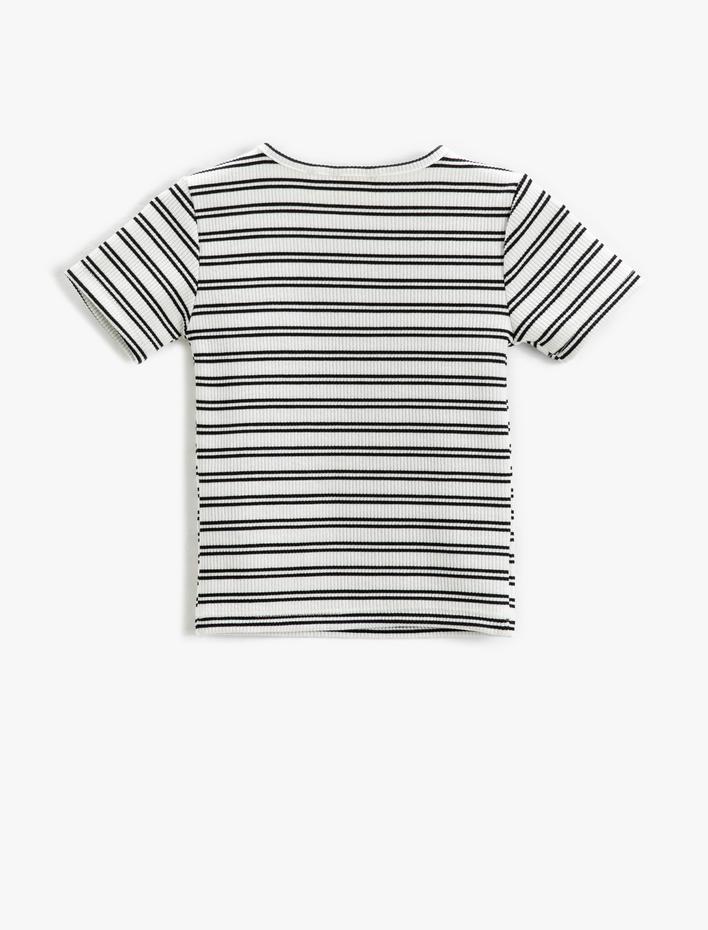 Kız Çocuk Yuvarlak Yaka Tişört Ribanalı Kısa Kollu